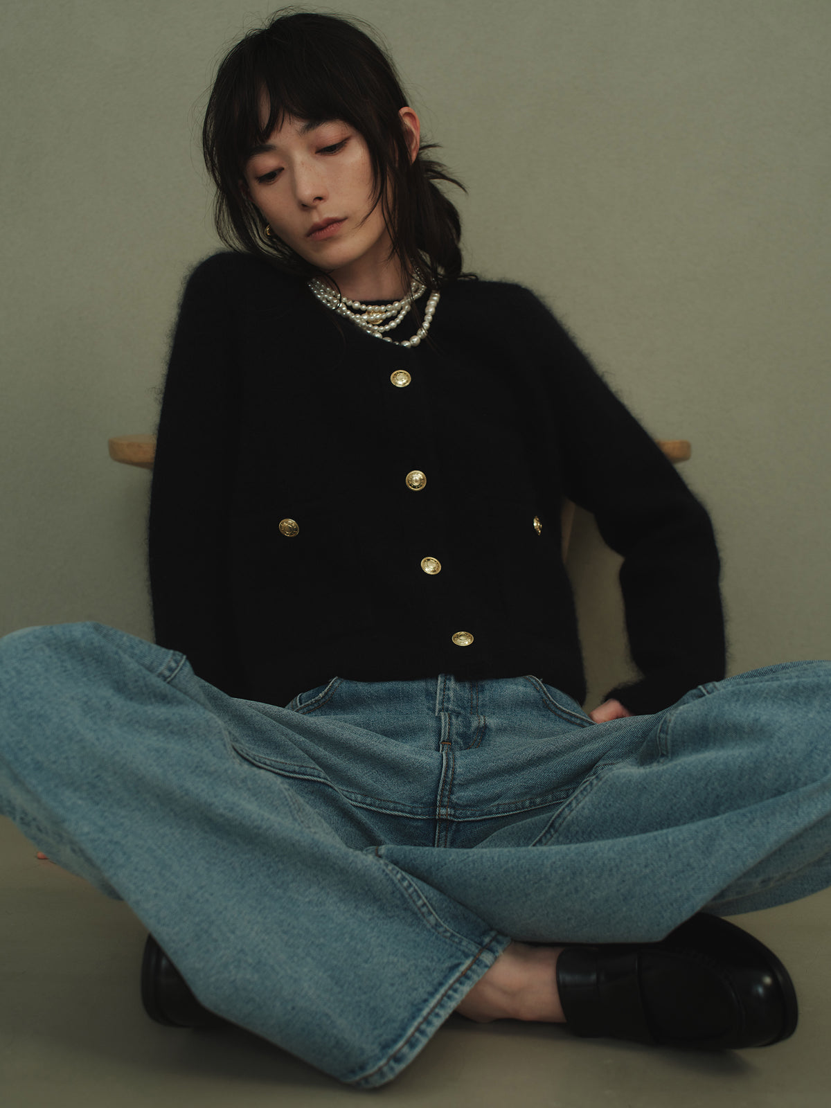 カシミヤブレンドノーカラーニットジャケット