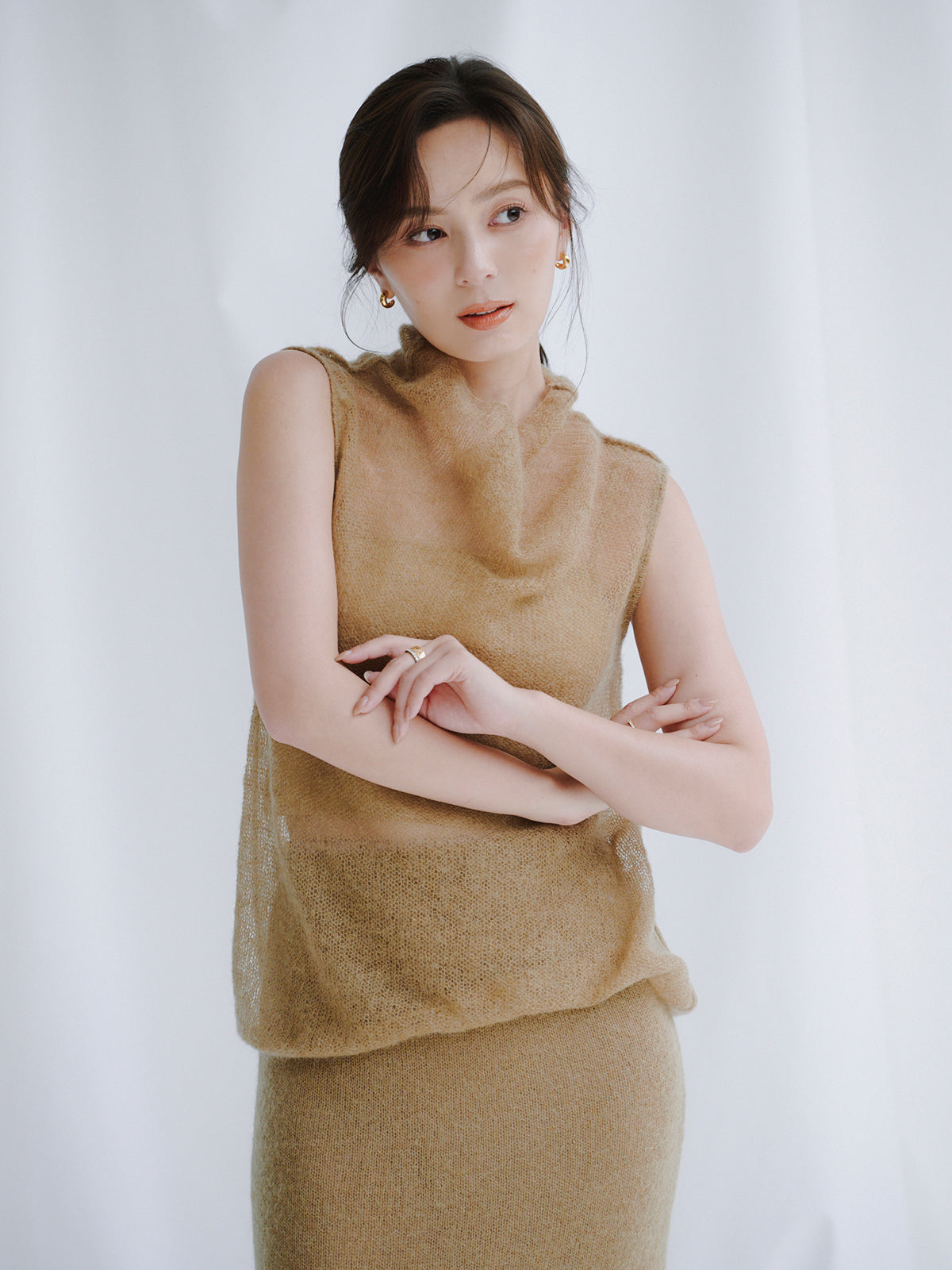 モヘアドレープニットトップス