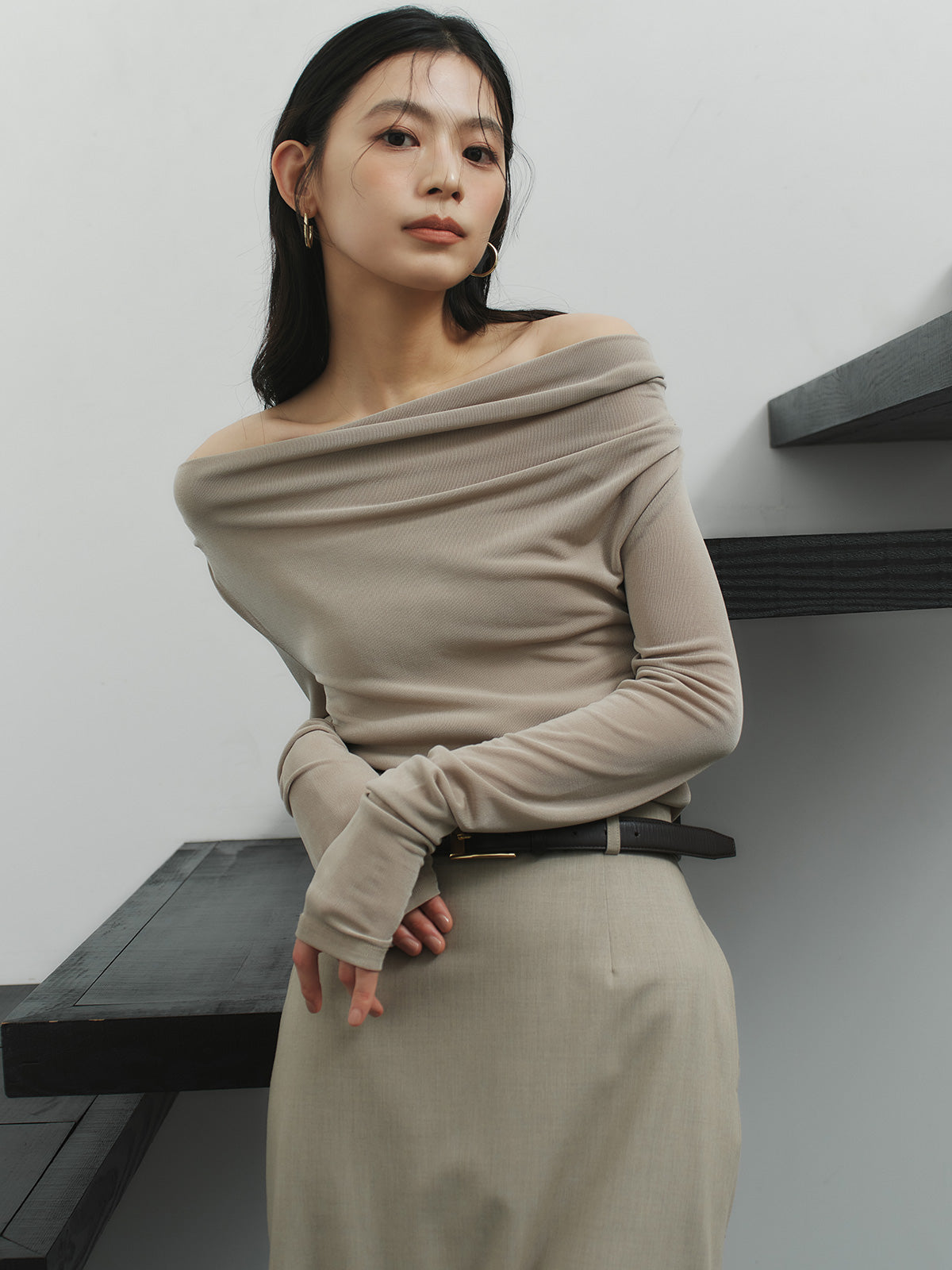 アセテートギャザードレープカットトップス