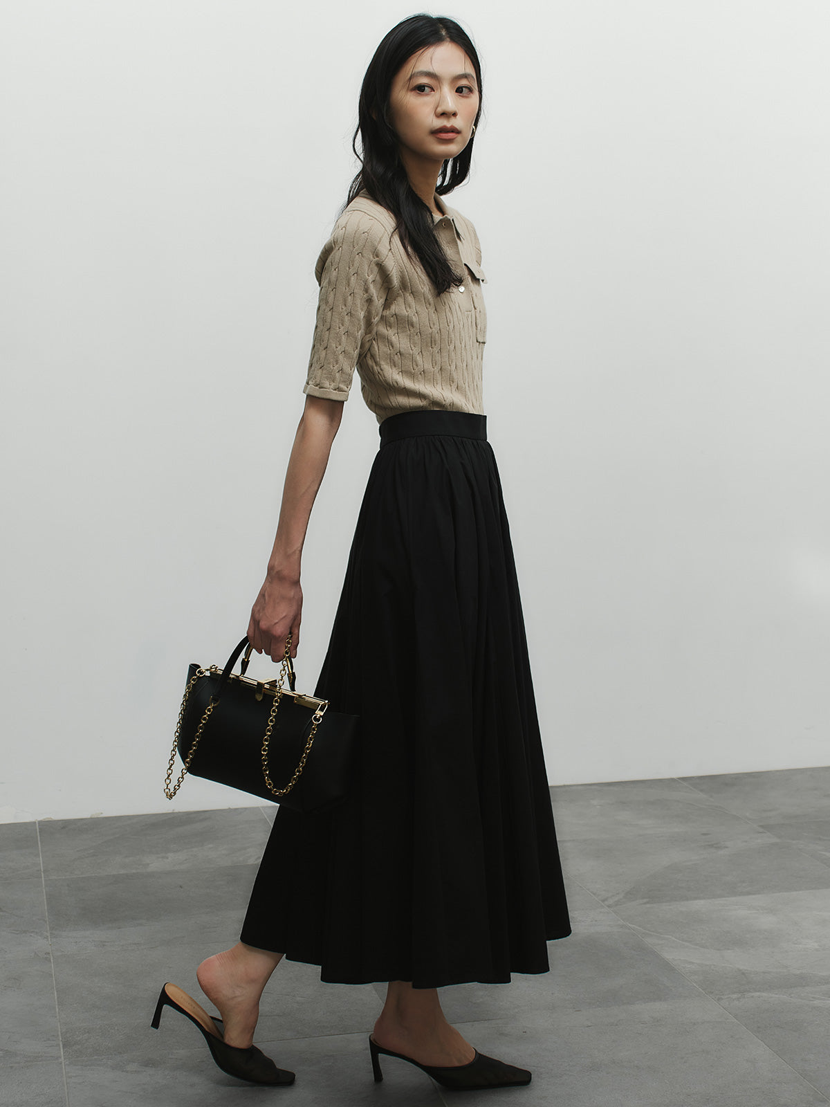 ケーブルポロドッキングニットワンピース