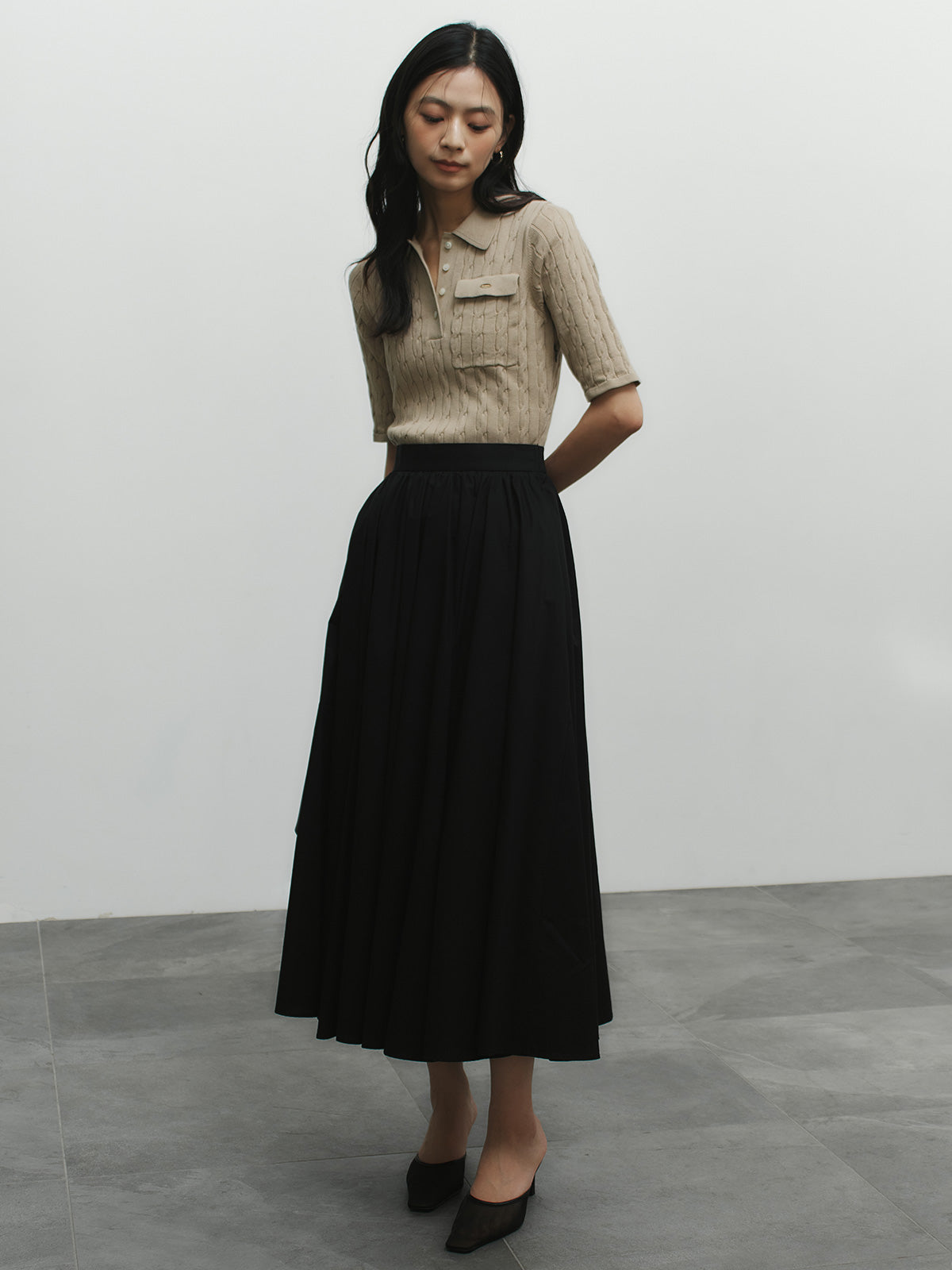 ケーブルポロドッキングニットワンピース