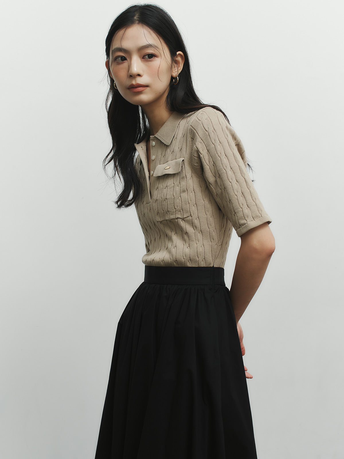 ケーブルポロドッキングニットワンピース