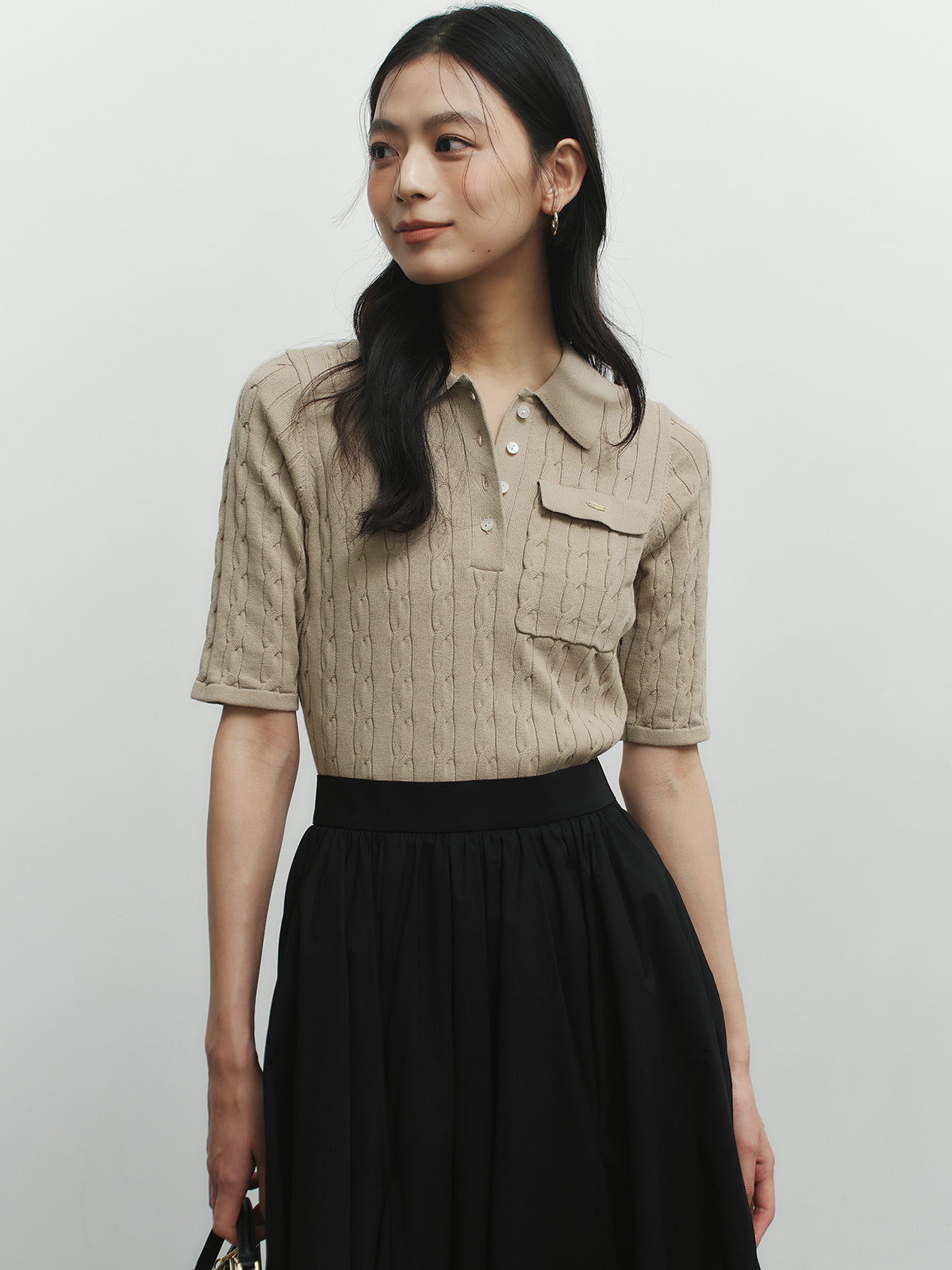 ケーブルポロドッキングニットワンピース