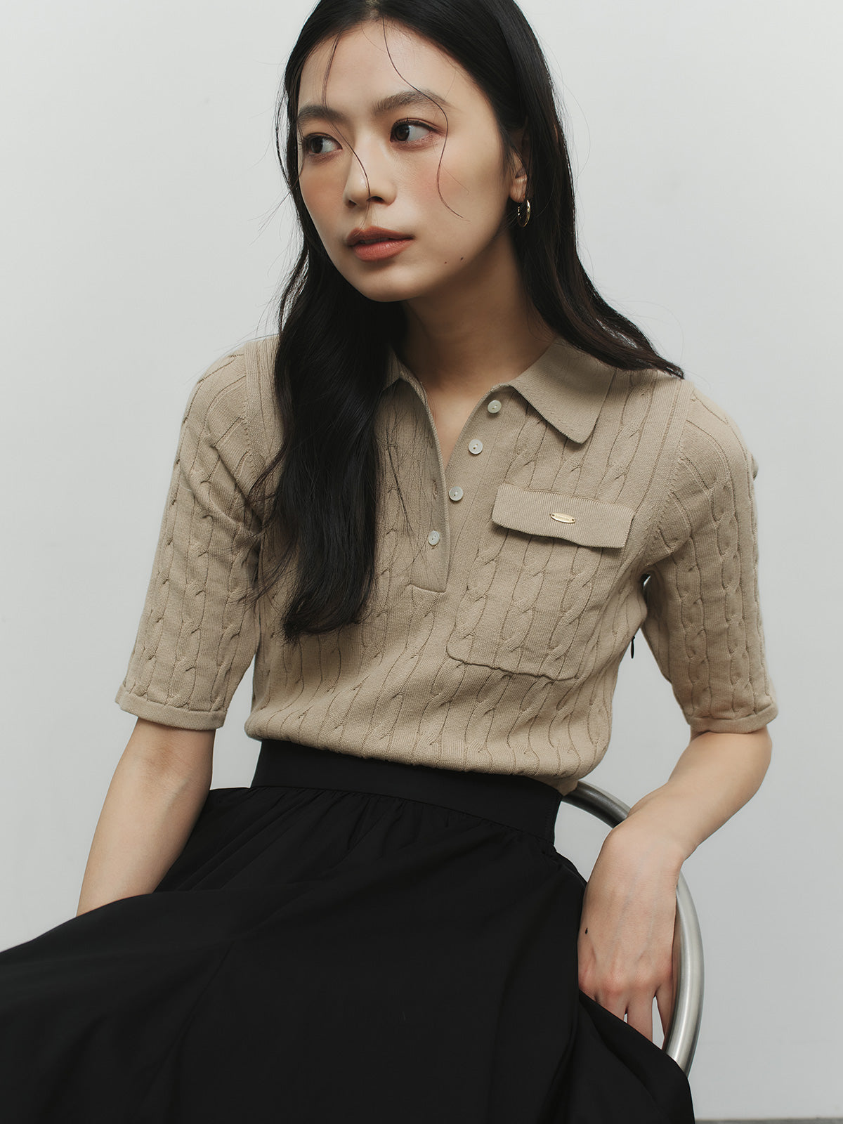 ケーブルポロドッキングニットワンピース