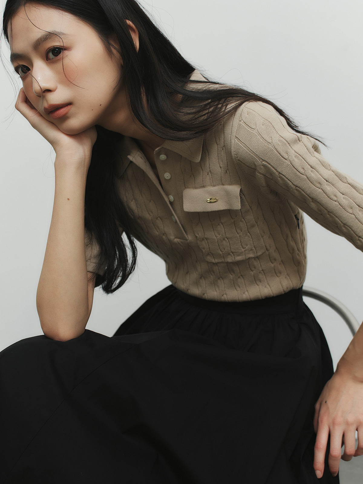 ケーブルポロドッキングニットワンピース