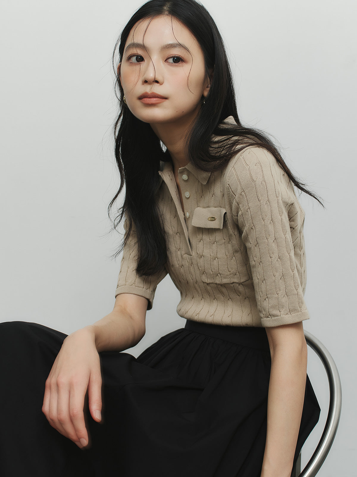 ケーブルポロドッキングニットワンピース