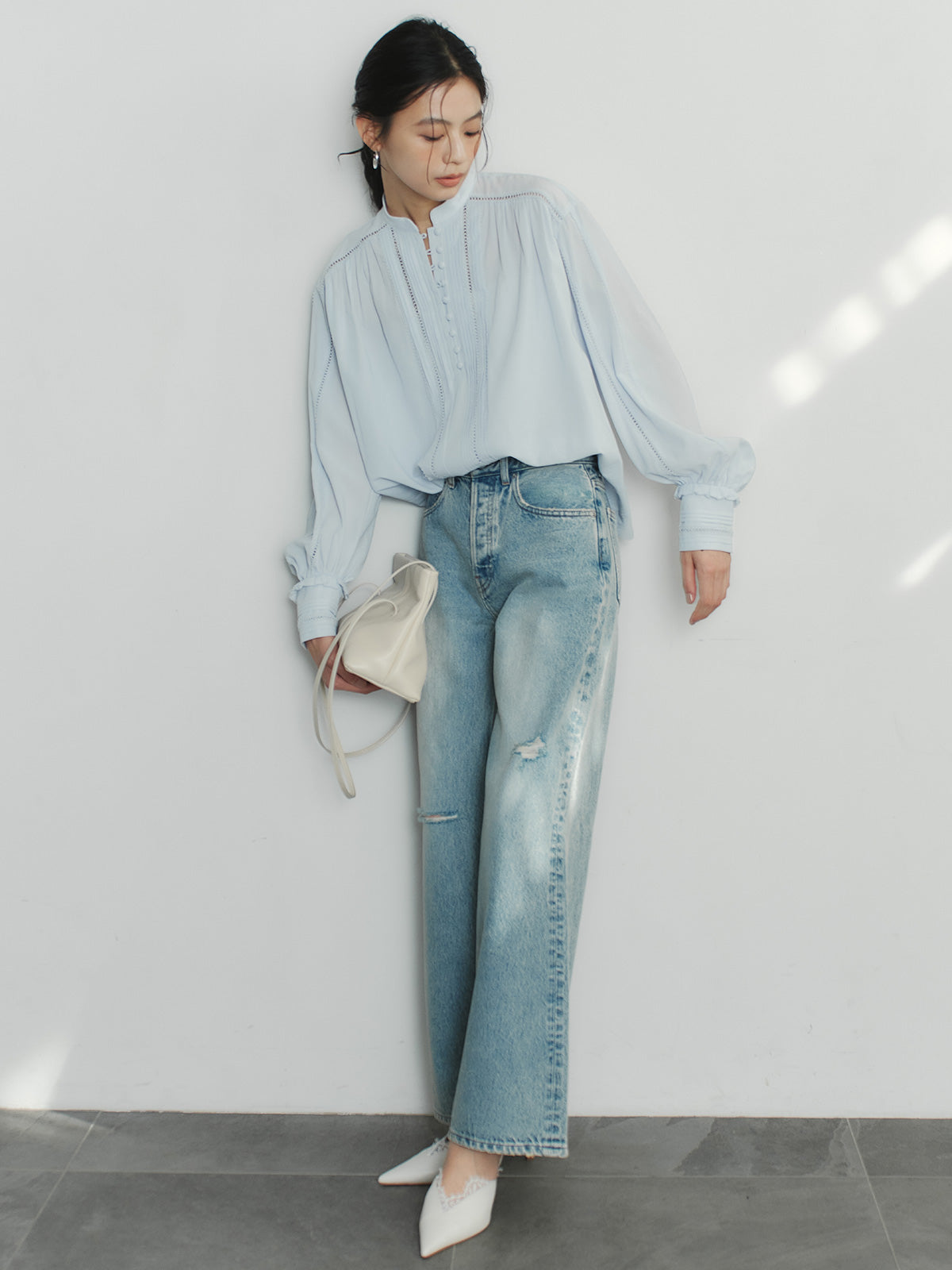 レザーナローハンドルバッグ