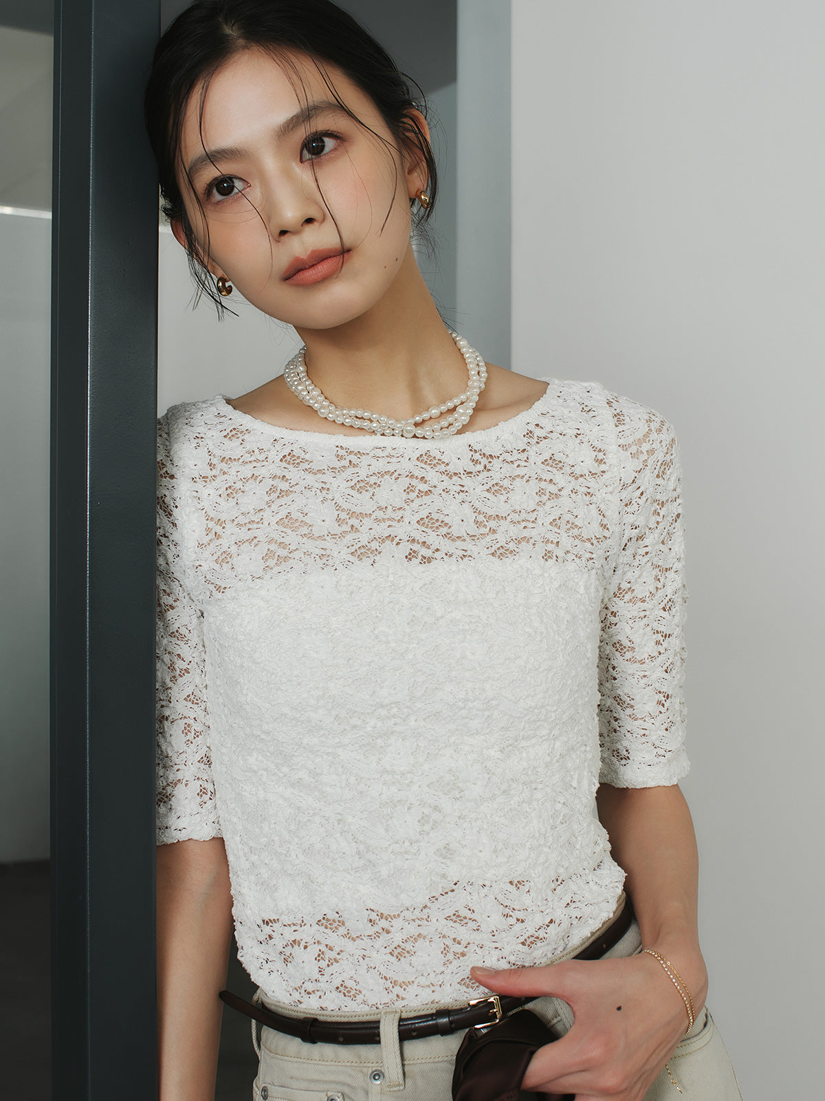 シュリンクレースボートネックプルオーバー