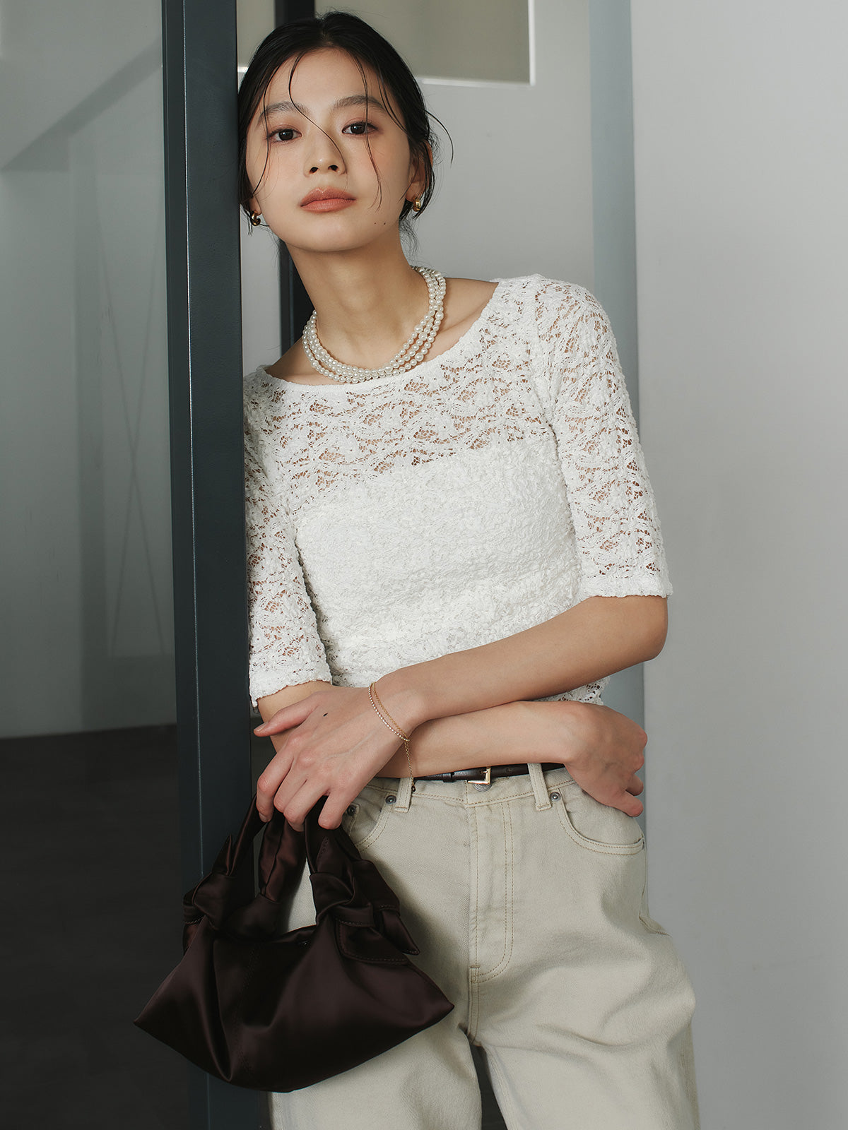 シュリンクレースボートネックプルオーバー