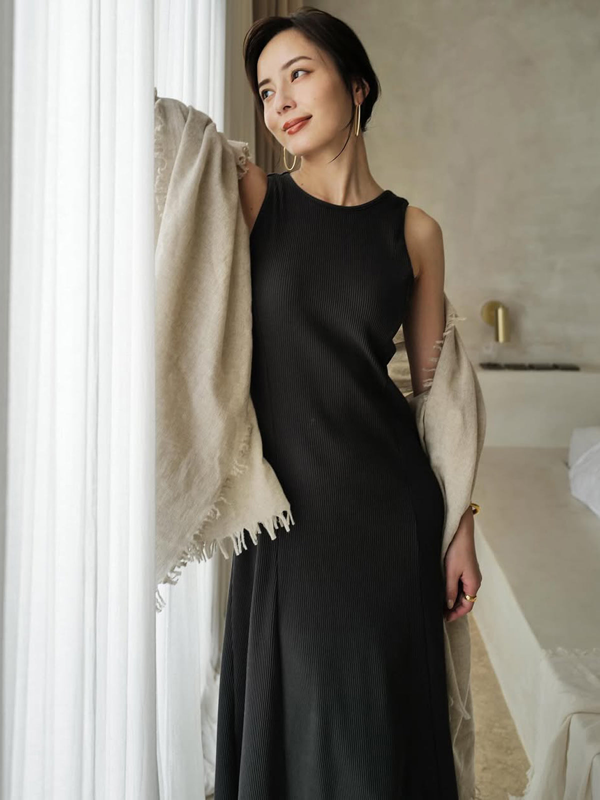 【OUR WACOAL×anuans】컵 인 머메이드 리브 컷 원피스