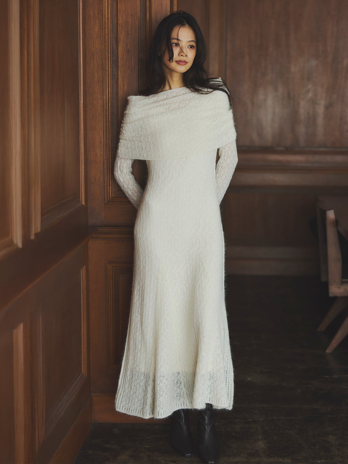 レースワークニットワンピース