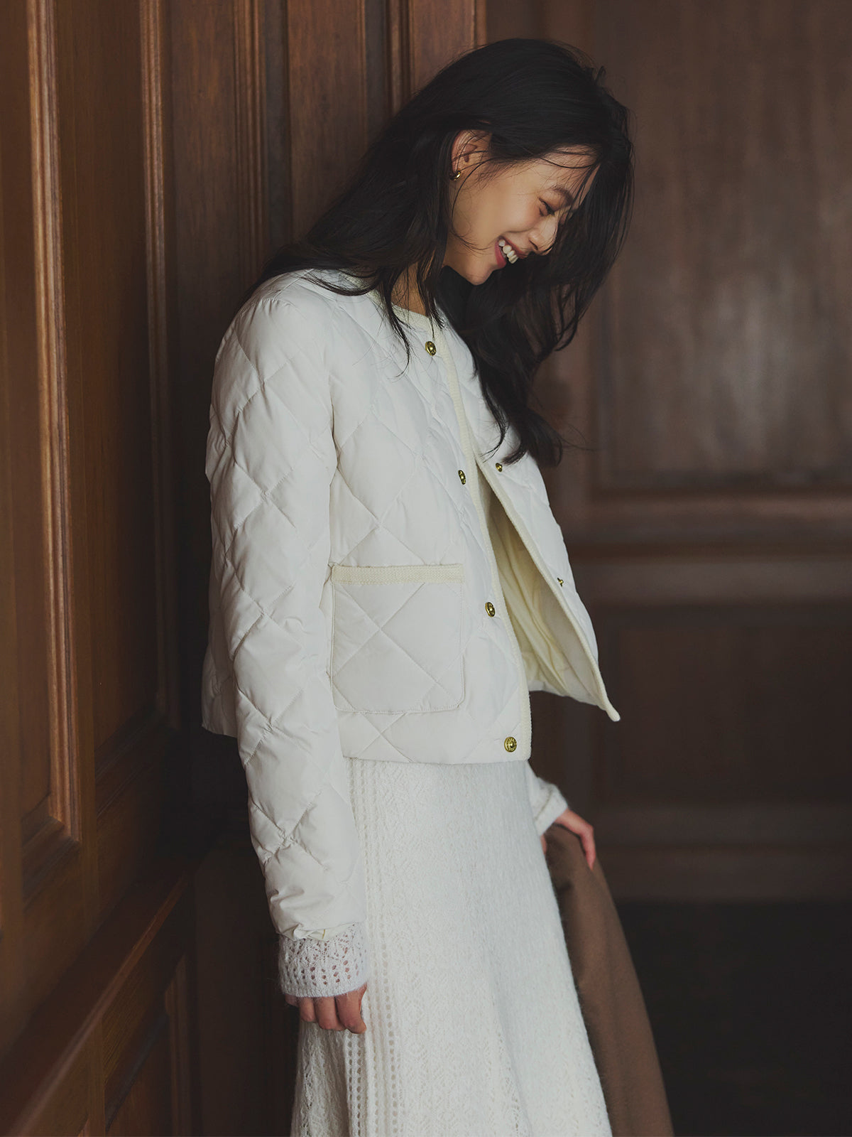 【TAION×anuans】ノーカラーキルティングショートダウン