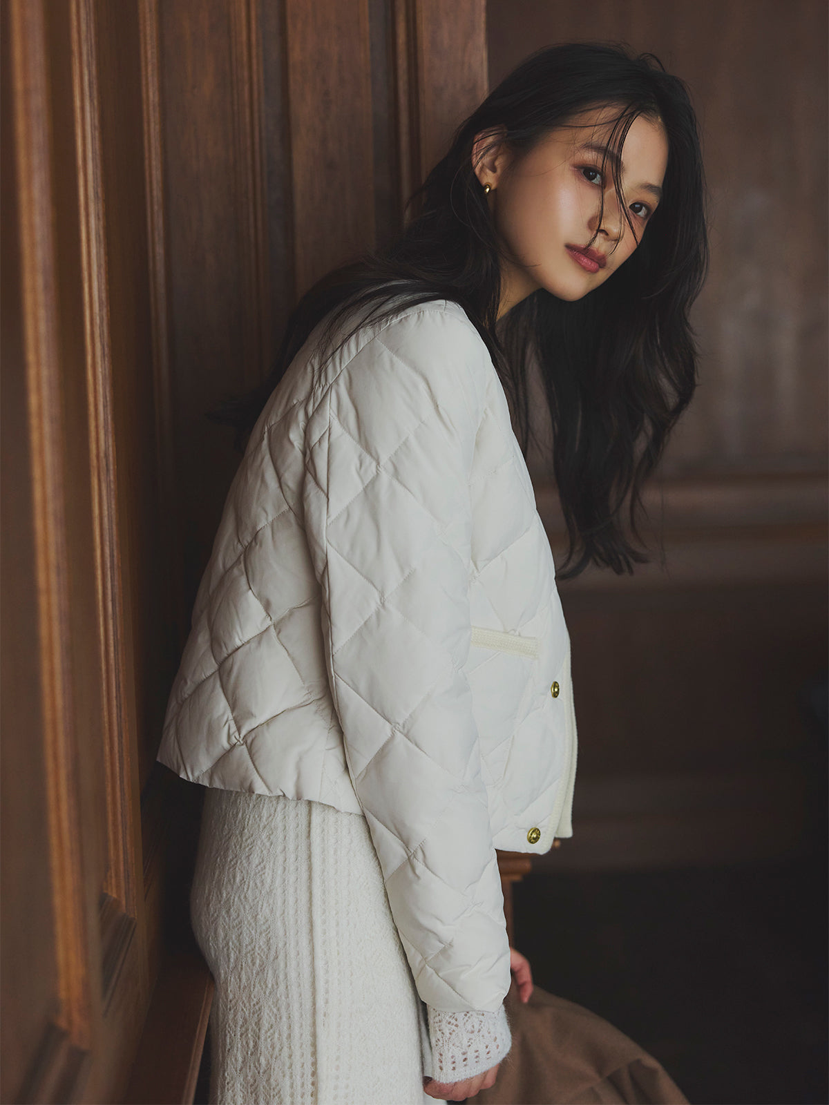 【TAION×anuans】ノーカラーキルティングショートダウン