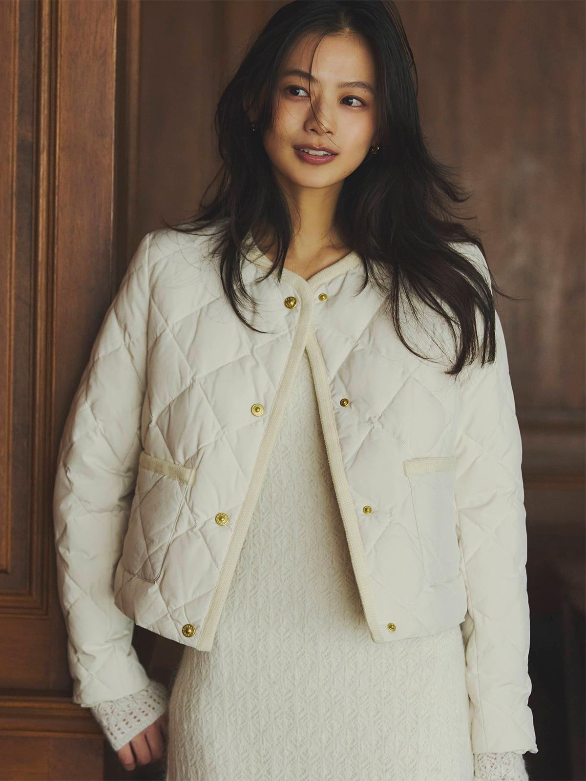 【TAION×anuans】ノーカラーキルティングショートダウン