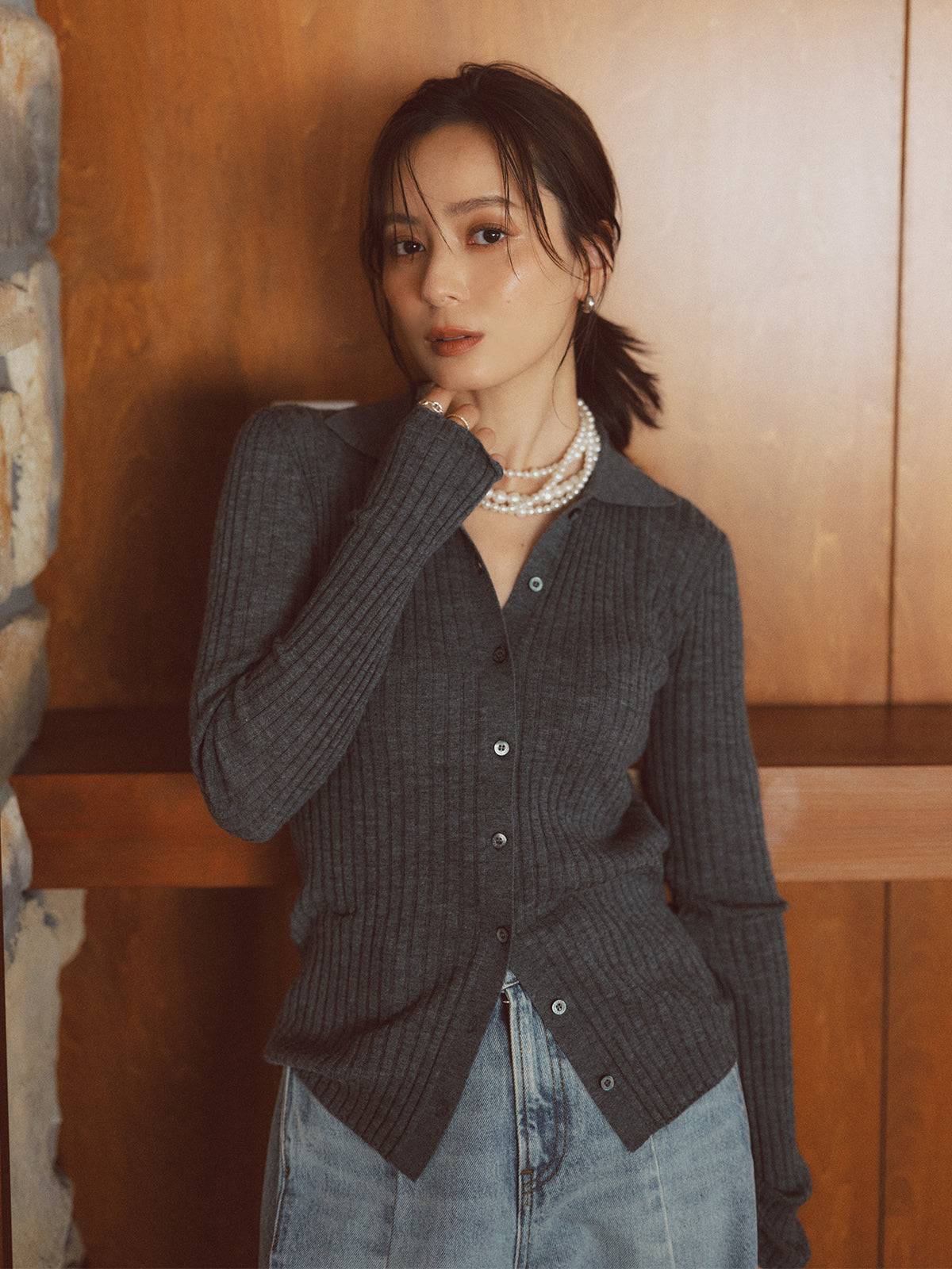 カシミヤ100ニットシャツカーディガン