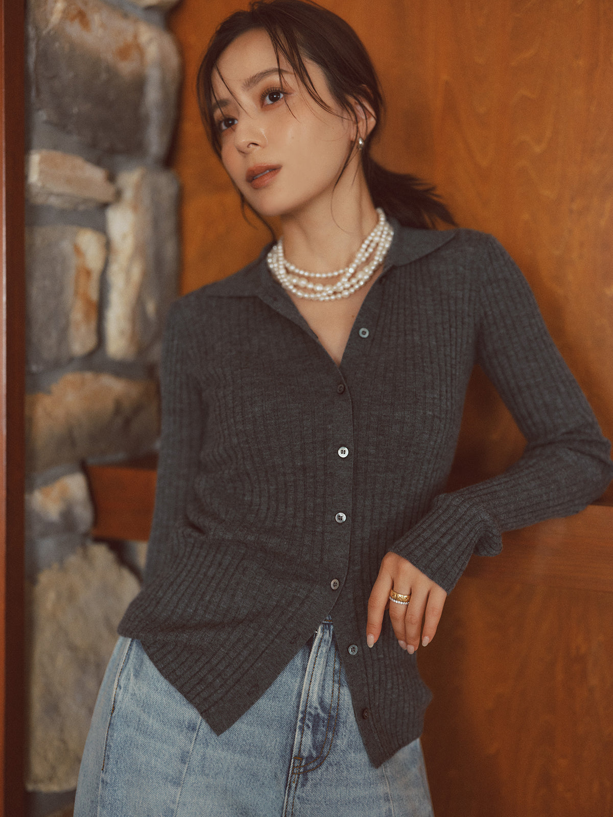 カシミヤ100ニットシャツカーディガン