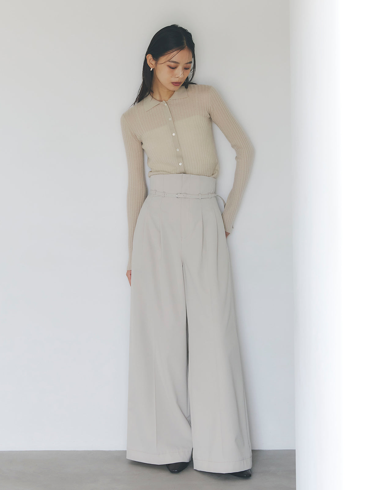 カシミヤ100ニットシャツカーディガン