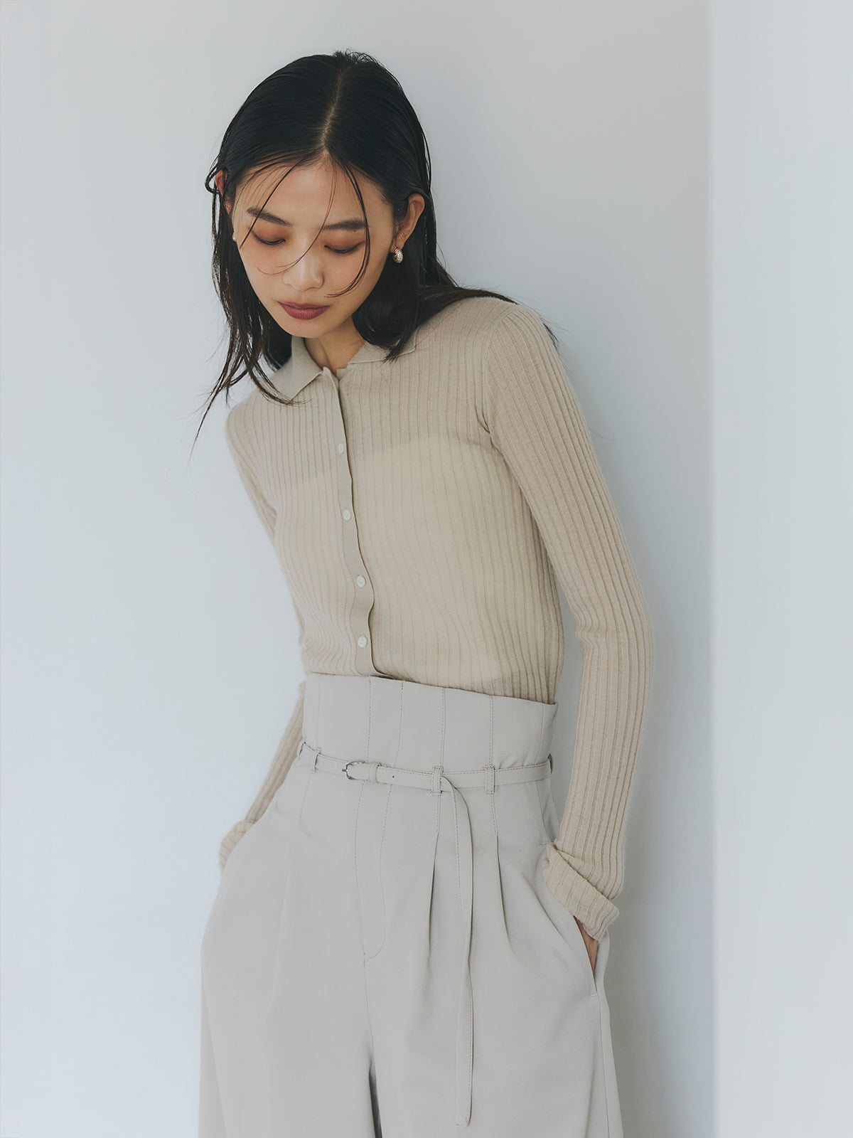 カシミヤ100ニットシャツカーディガン