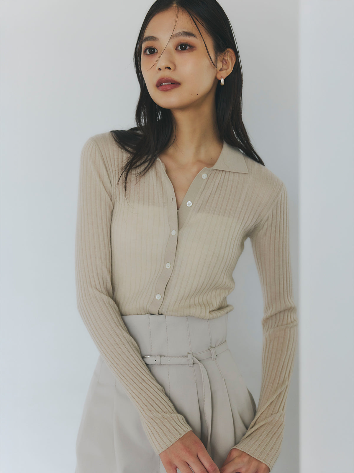 カシミヤ100ニットシャツカーディガン