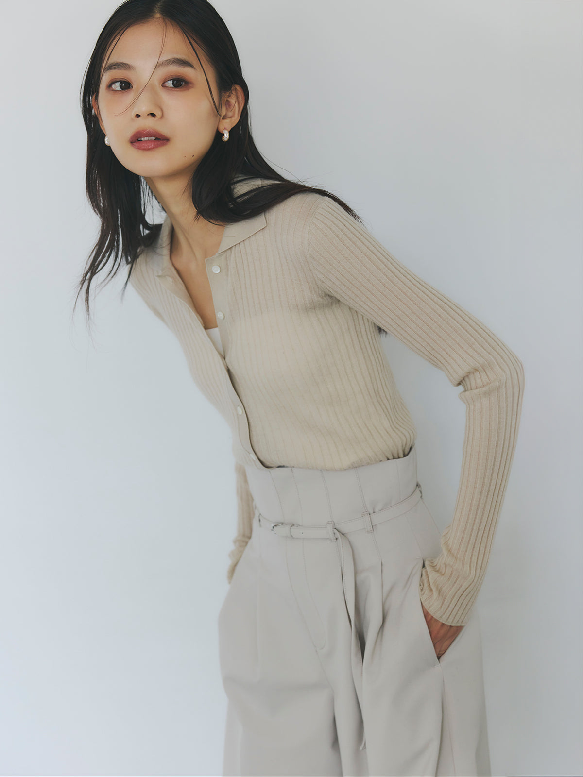 カシミヤ100ニットシャツカーディガン