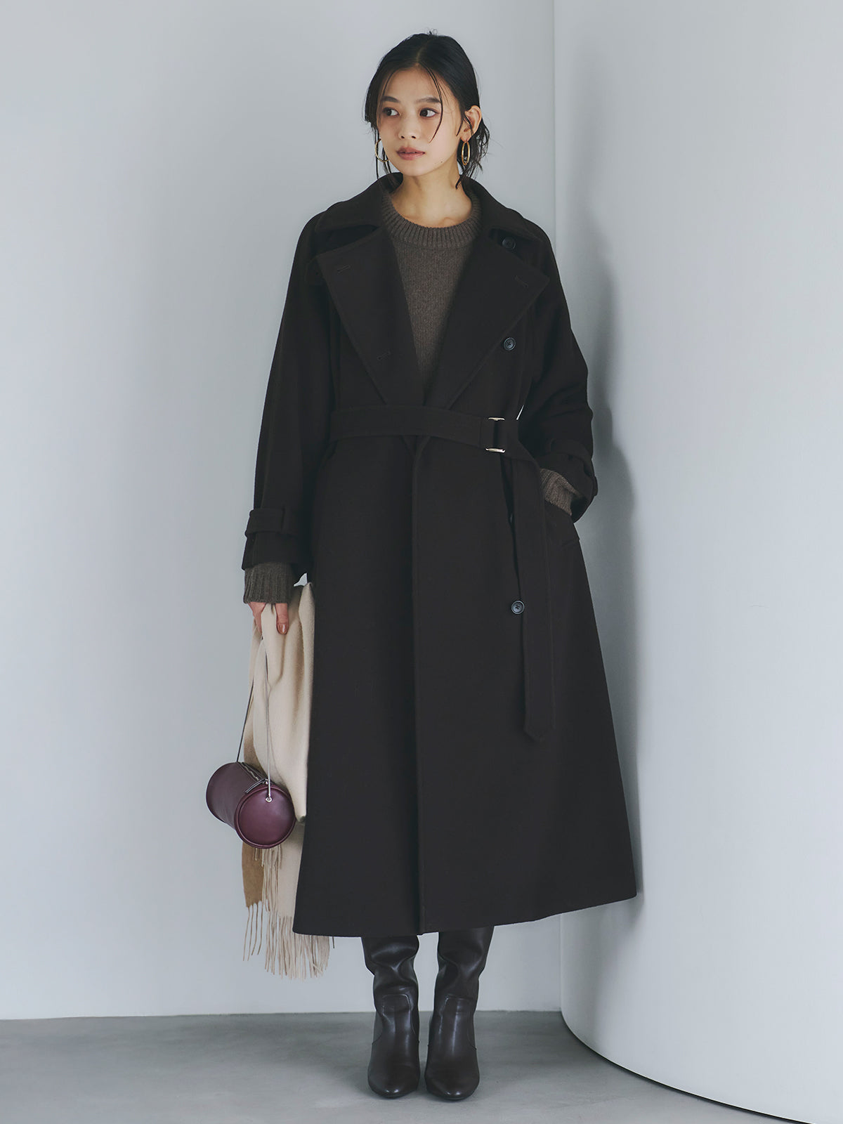 anuans ウールロングトレンチコート （BROWN） anuans ウールロングトレンチコート （BROWN） アニュアンス