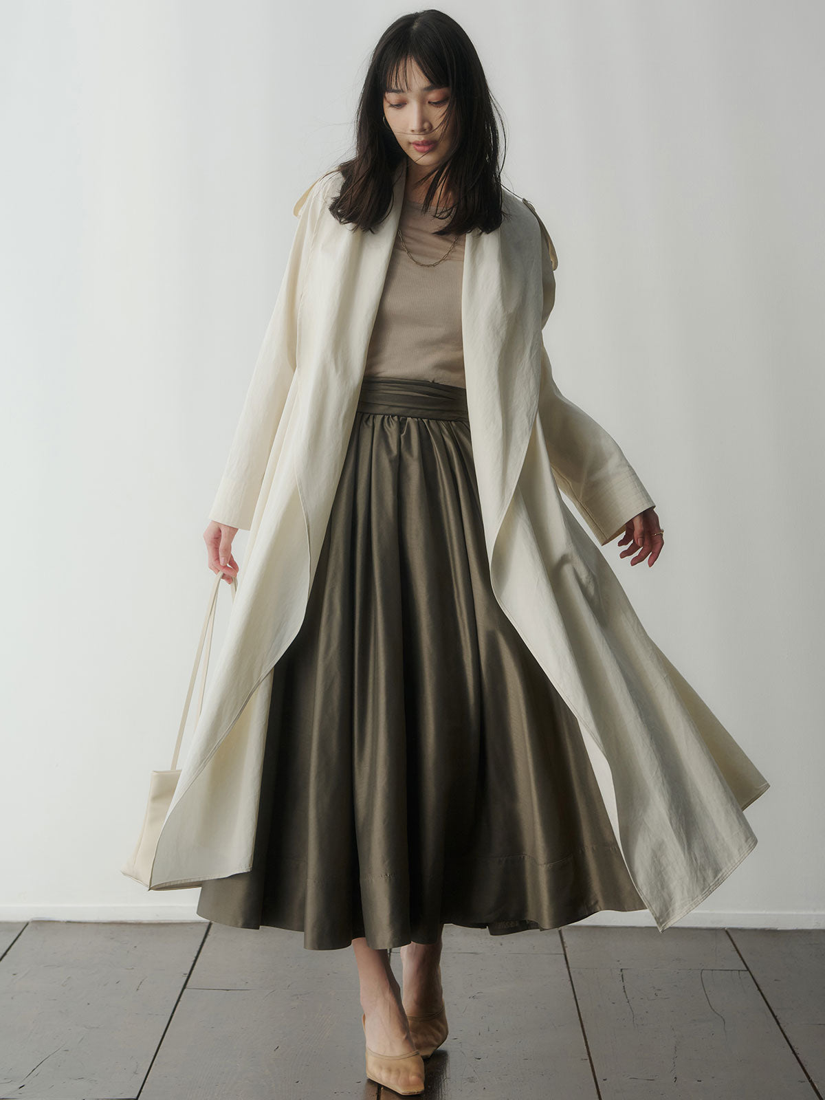 ギャザーベルトオーガンスカート