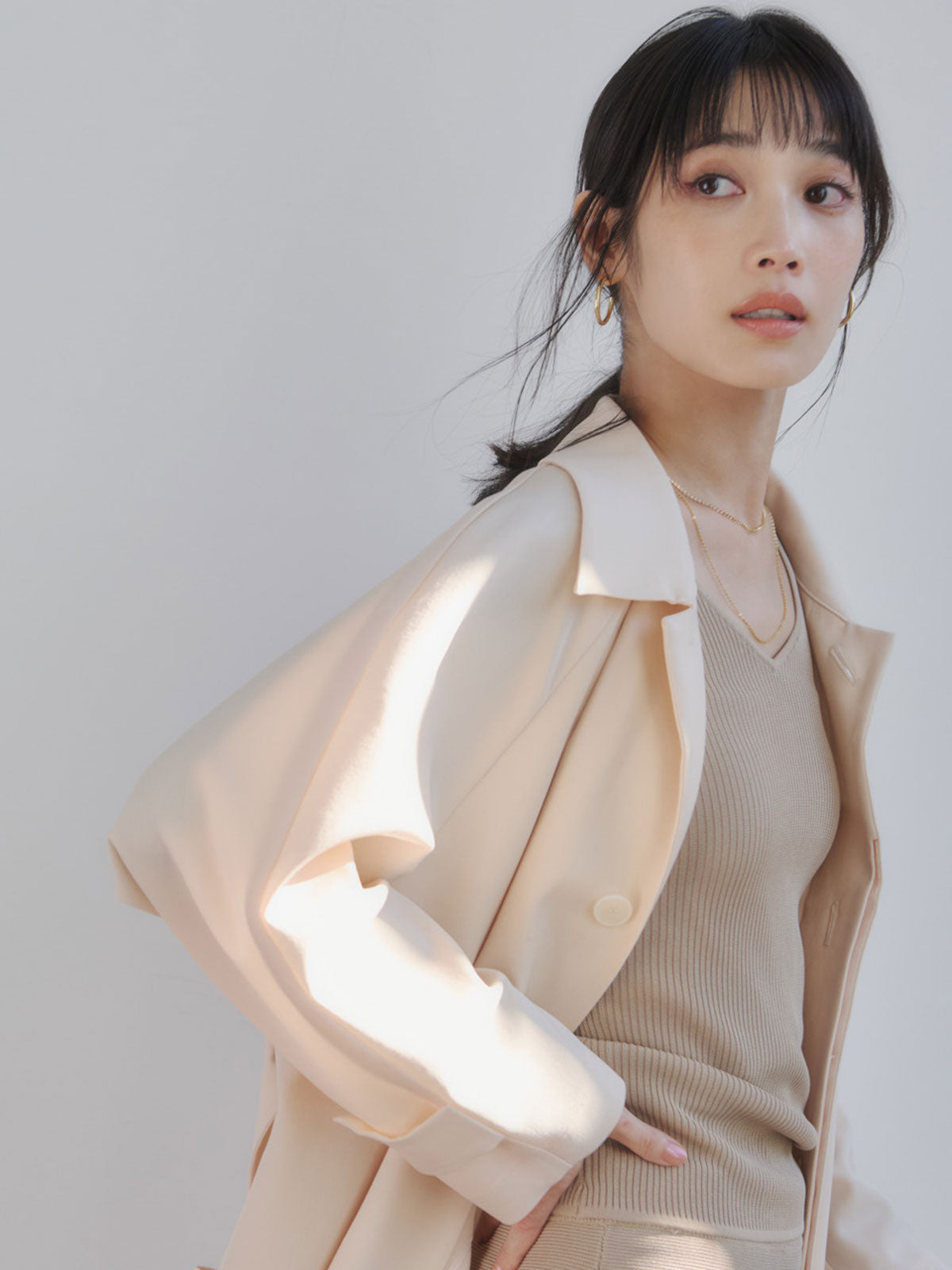 ウールステンカラーロングコート