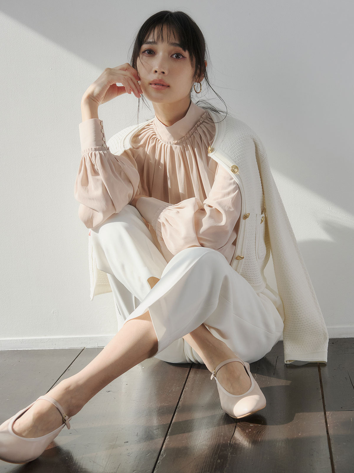 キュプラコットンボリュームブラウス