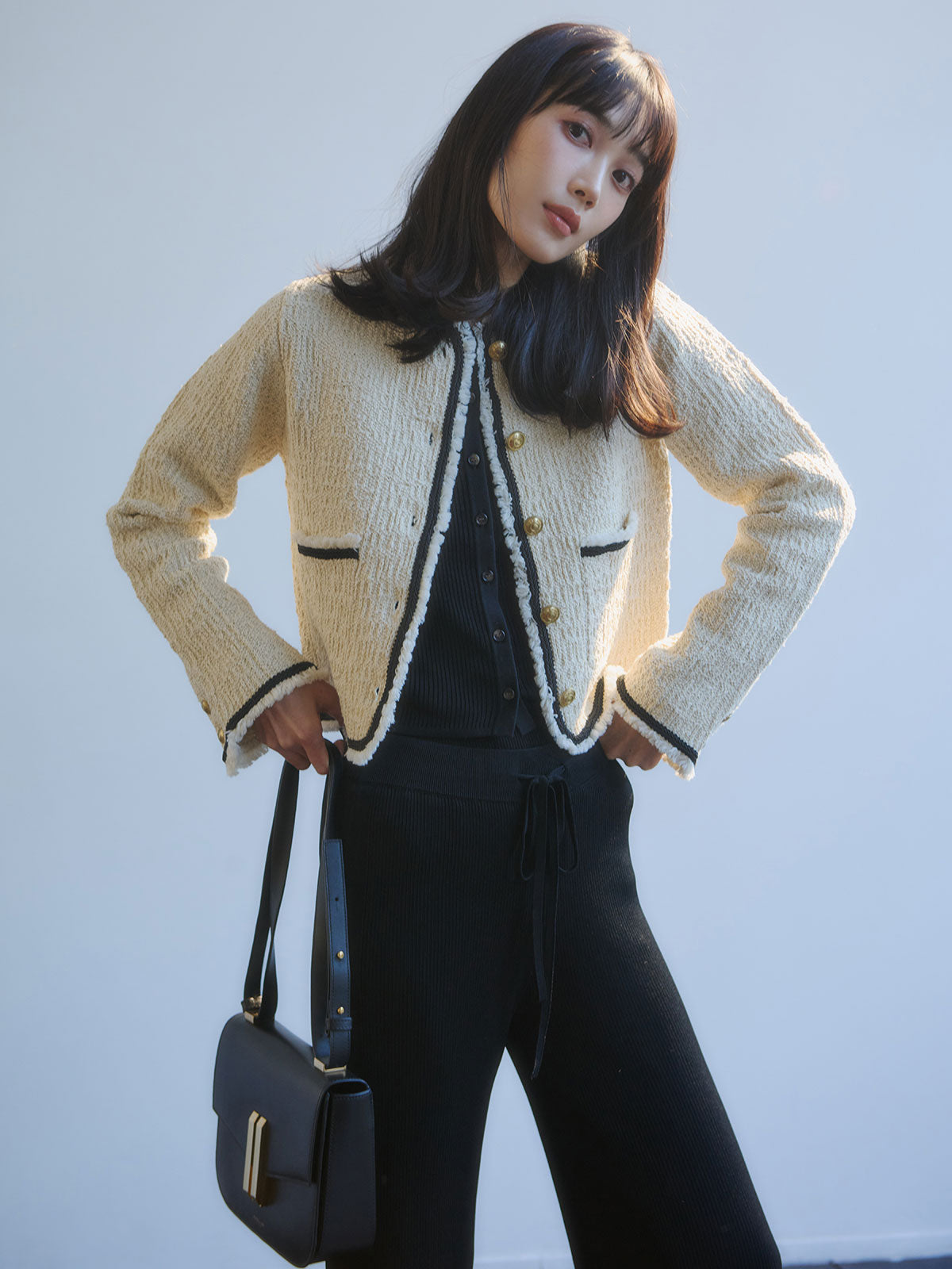 クラシカルノーカラーニットジャケット