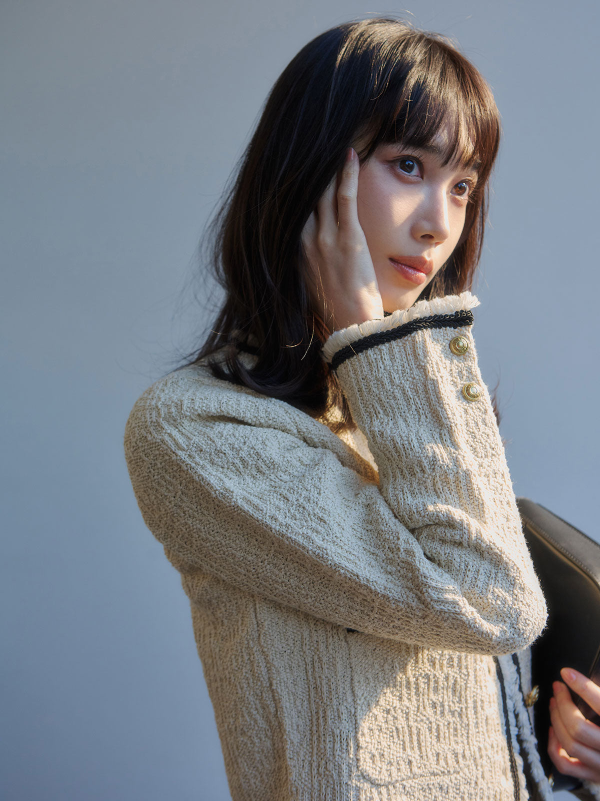 クラシカルノーカラーニットジャケット