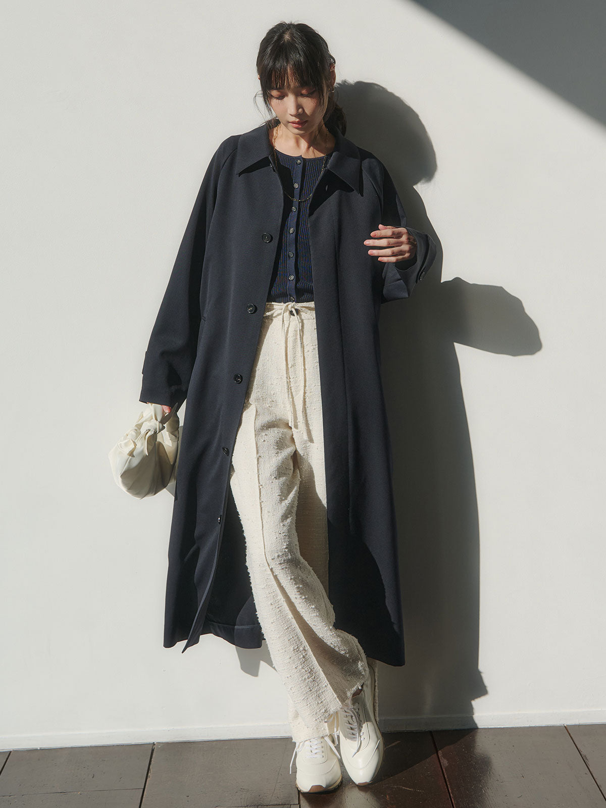A.P.C ノーカラーウールロングコート サイズ34 体型カバー】ノーカラー 