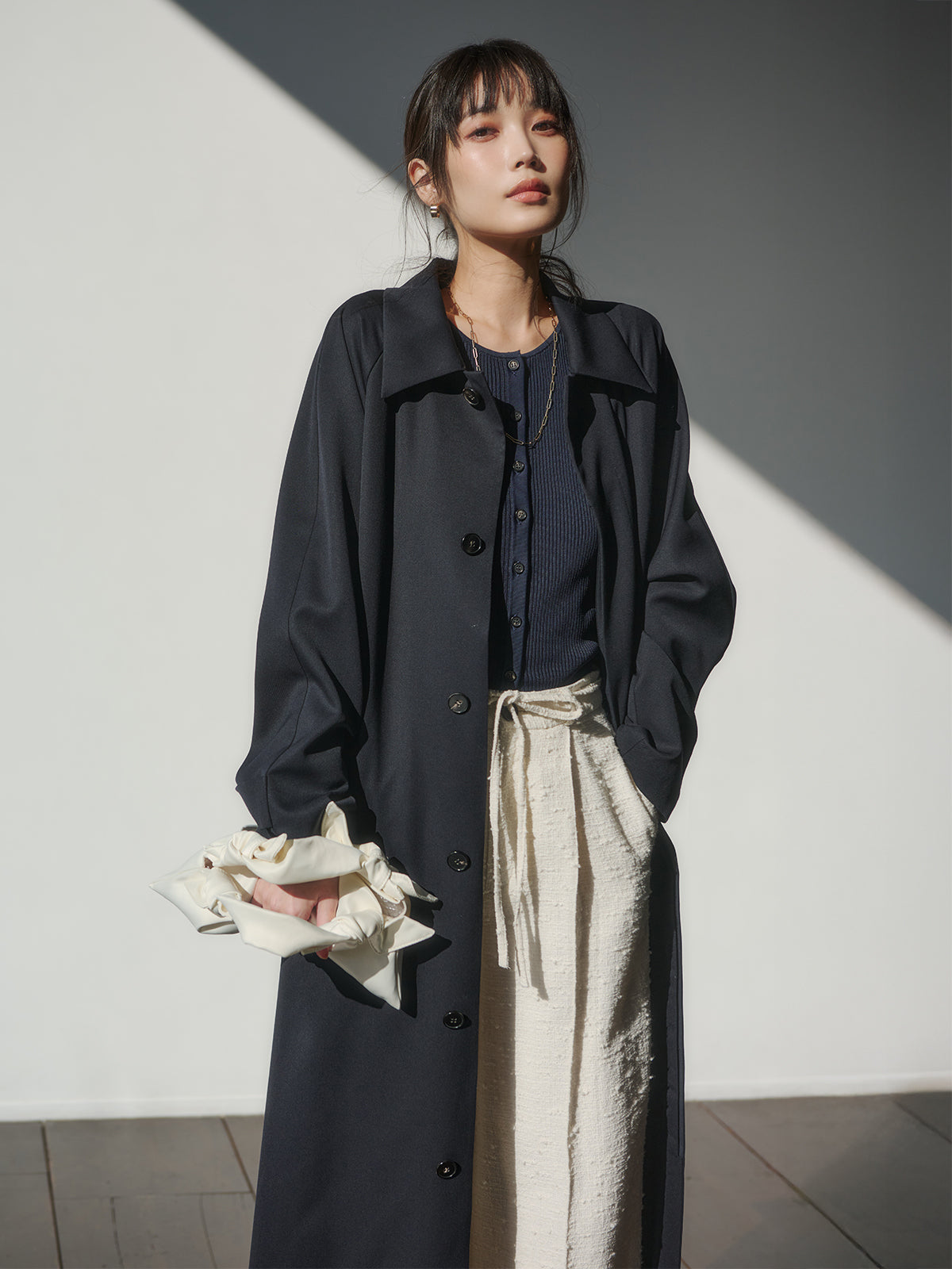 ウールステンカラーロングコート