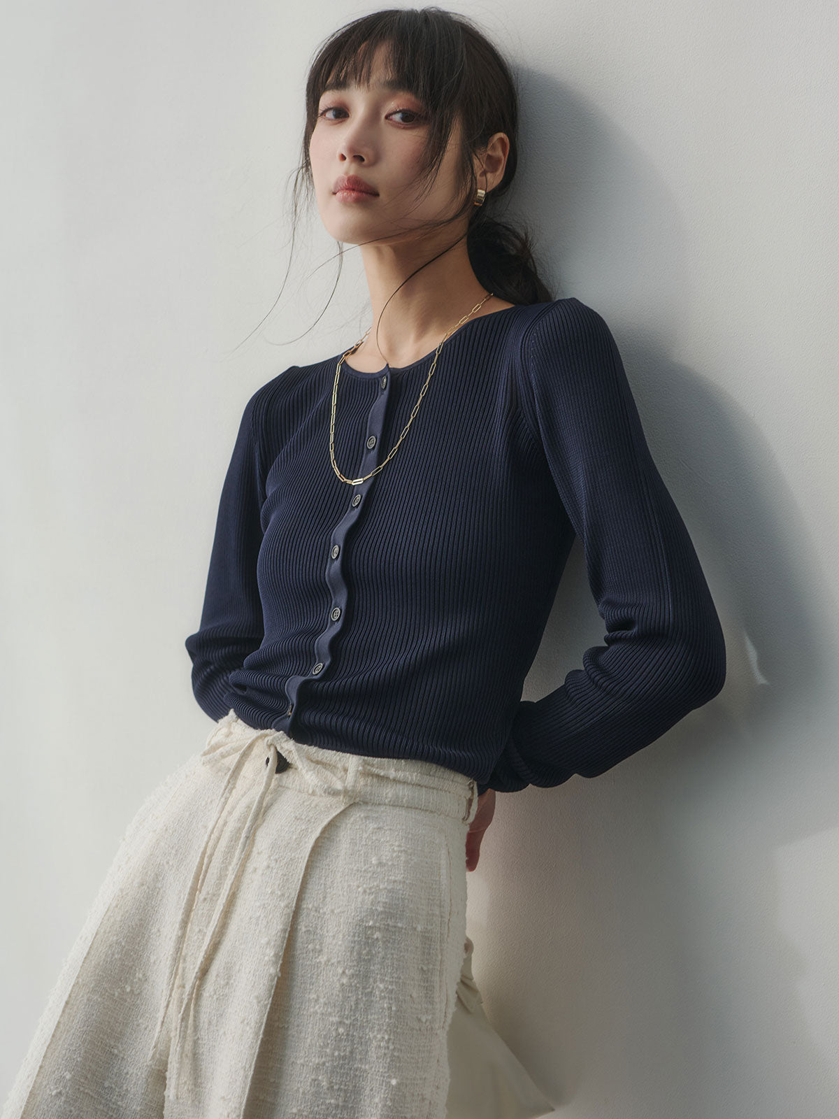 リュクスビスコースリブニットカーディガン