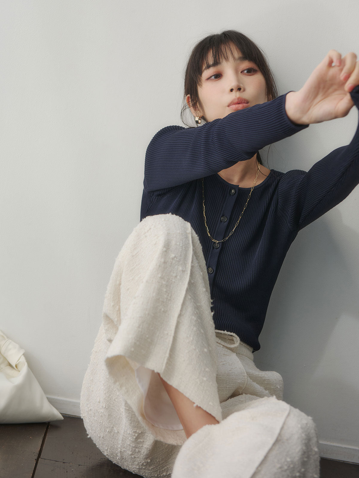 リュクスビスコースリブニットカーディガン