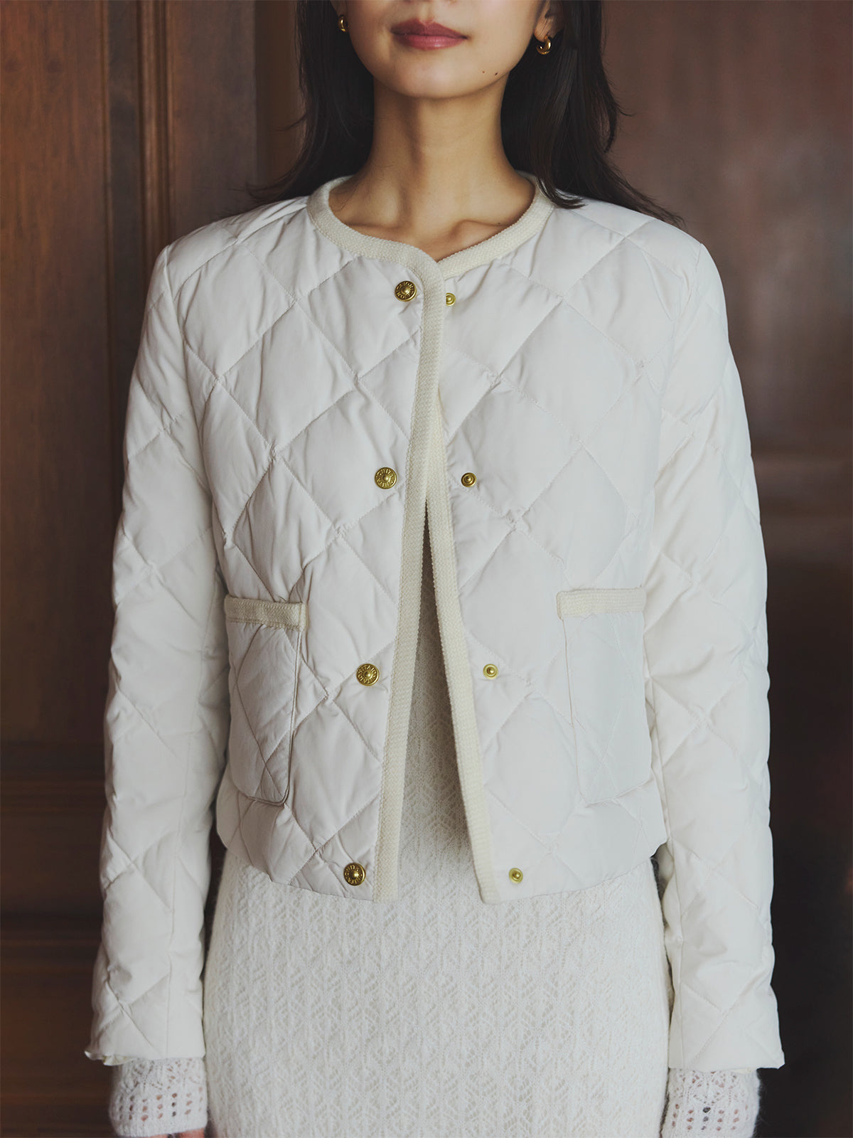 【TAION×anuans】ノーカラーキルティングショートダウン