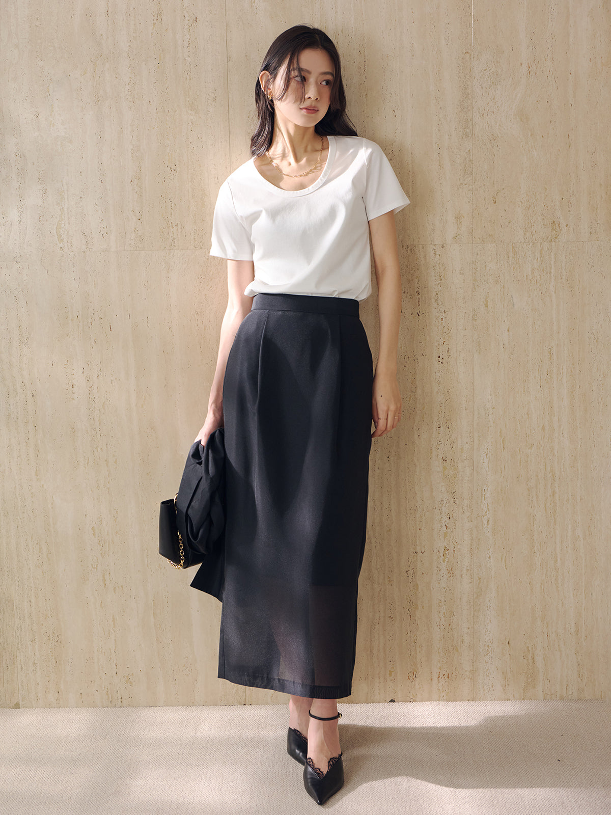 丝滑触感棉质U领T恤