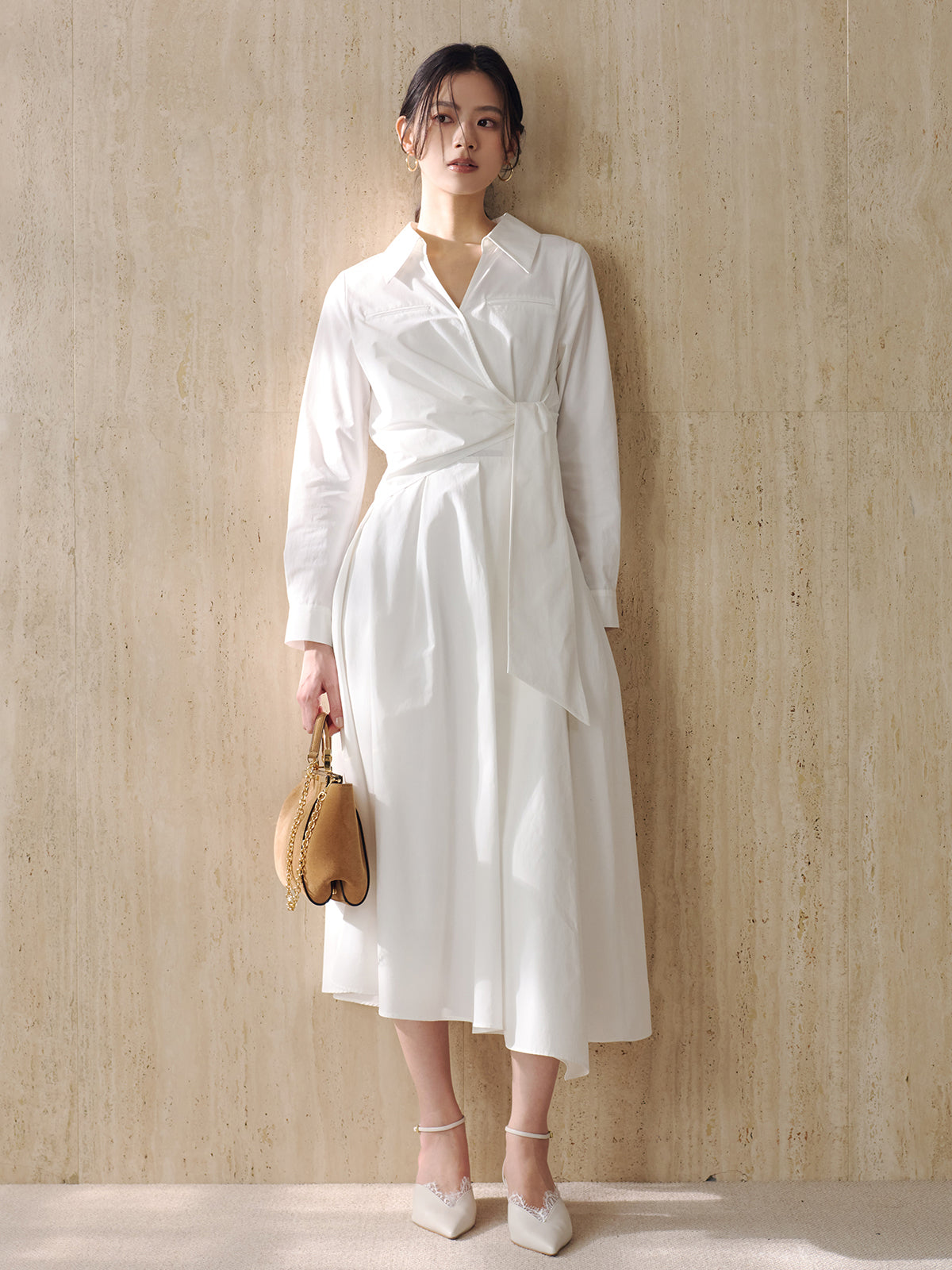 CYCLAS  シャツワンピース　ロングシャツ　比翼　　ホワイト GREENHOX シャツワンピース ロングシャツワンピース : ZOZOTOWN Yahoo