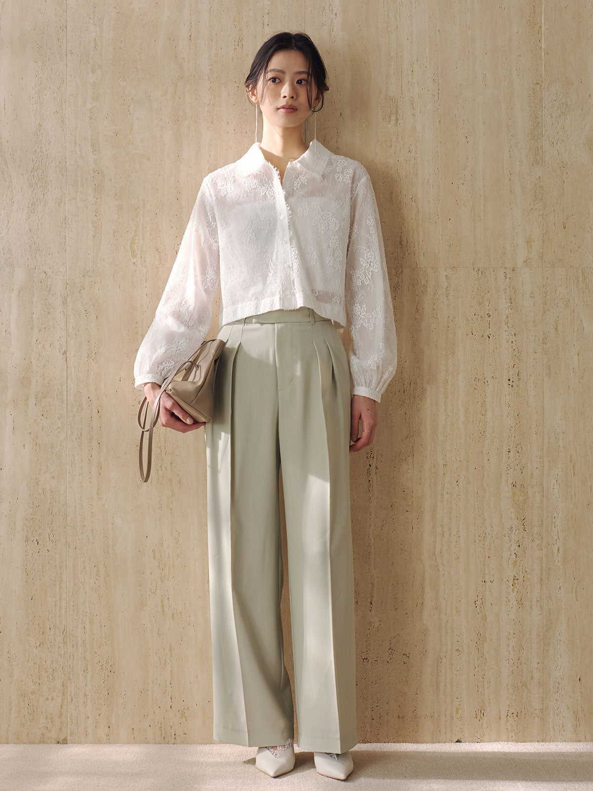 クロップドレースシャツブラウス