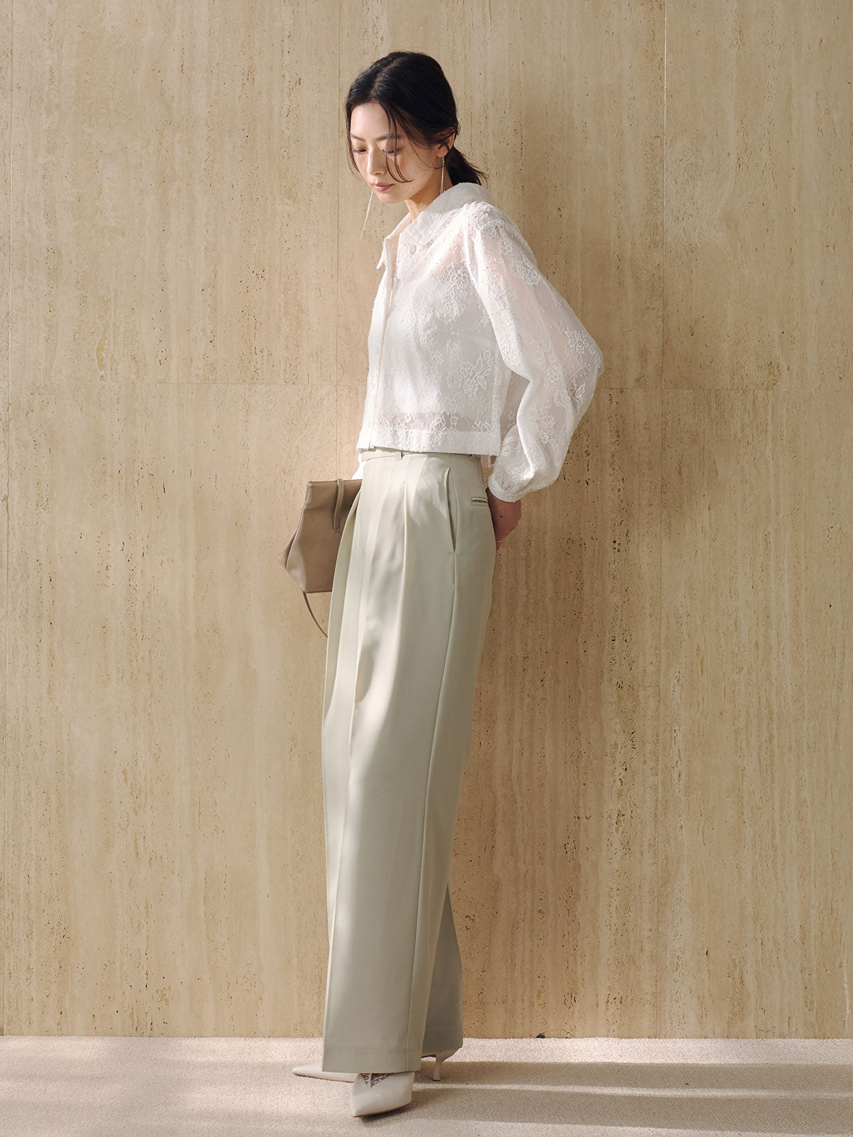 クロップドレースシャツブラウス