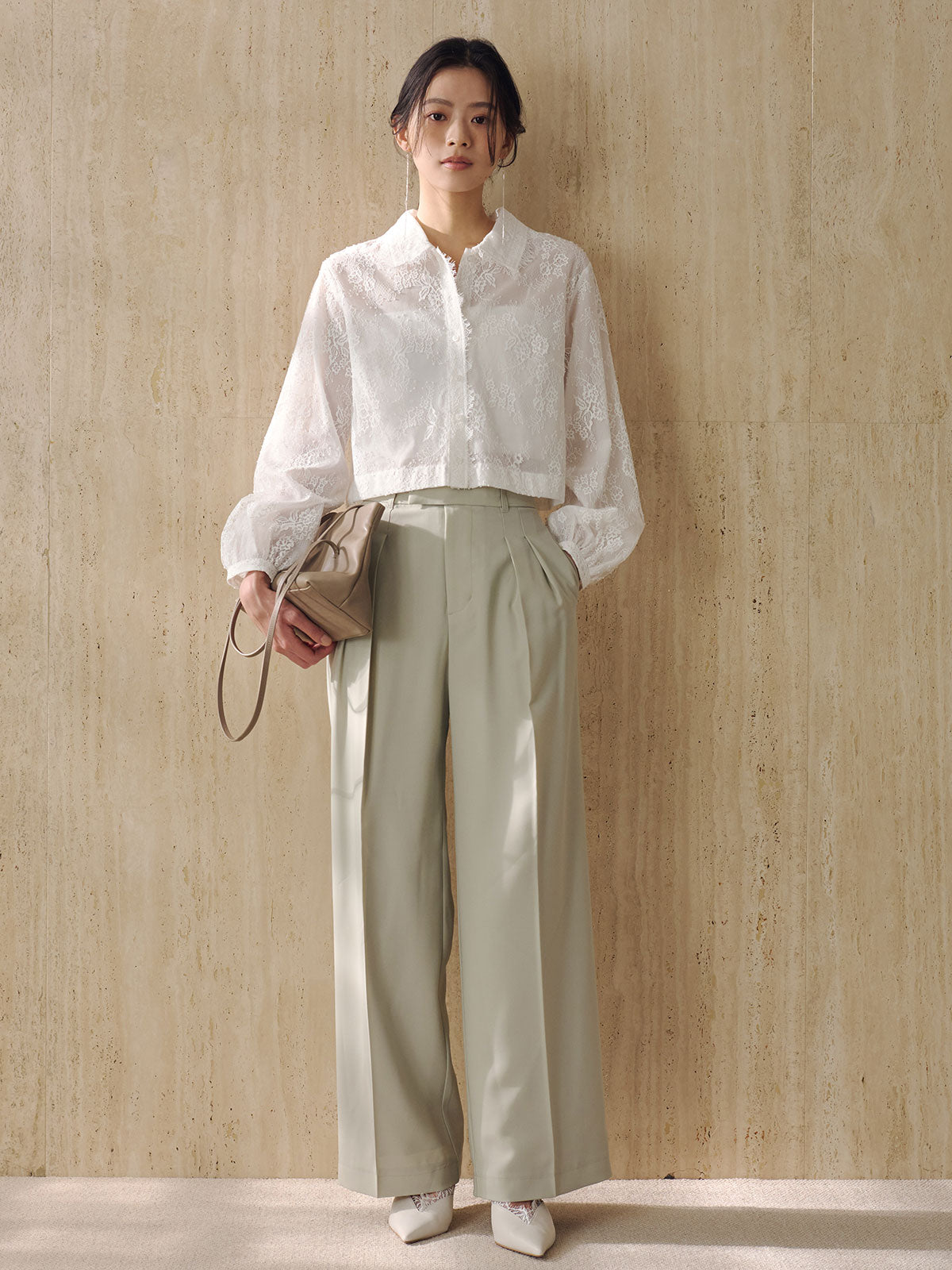 クロップドレースシャツブラウス