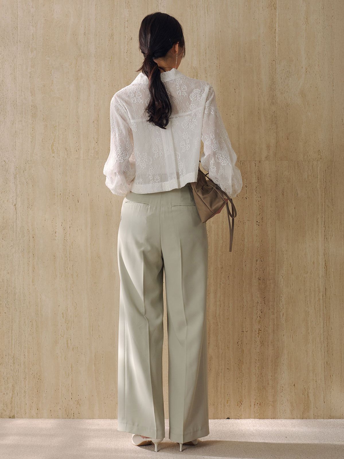 クロップドレースシャツブラウス