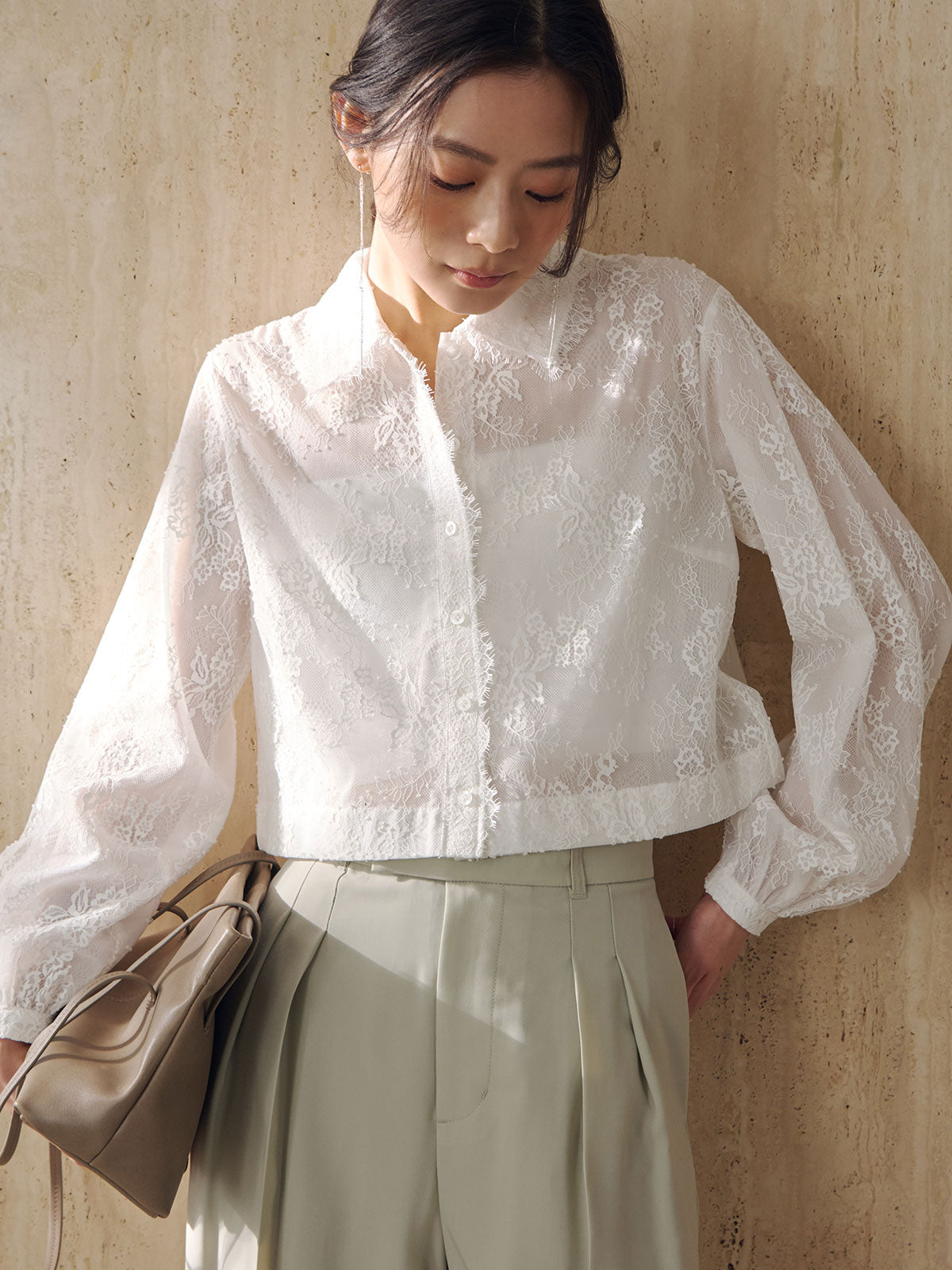 クロップドレースシャツブラウス