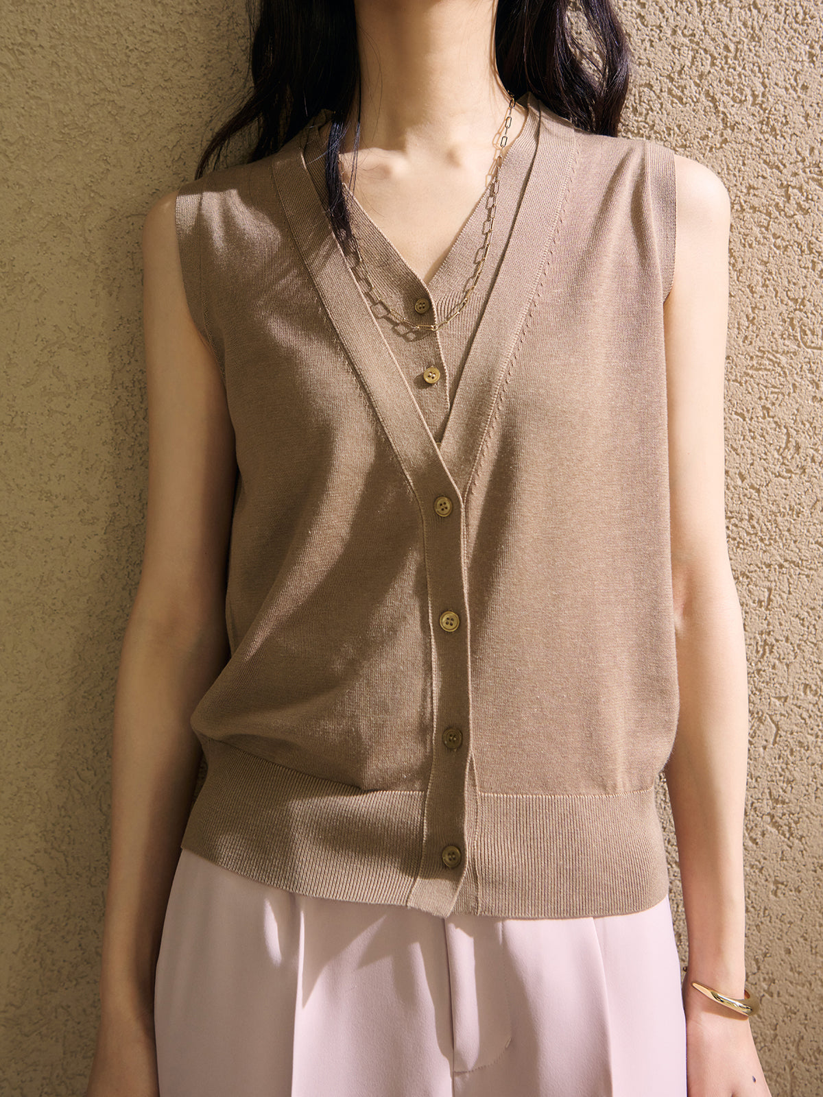 レイヤードニットプルオーバー