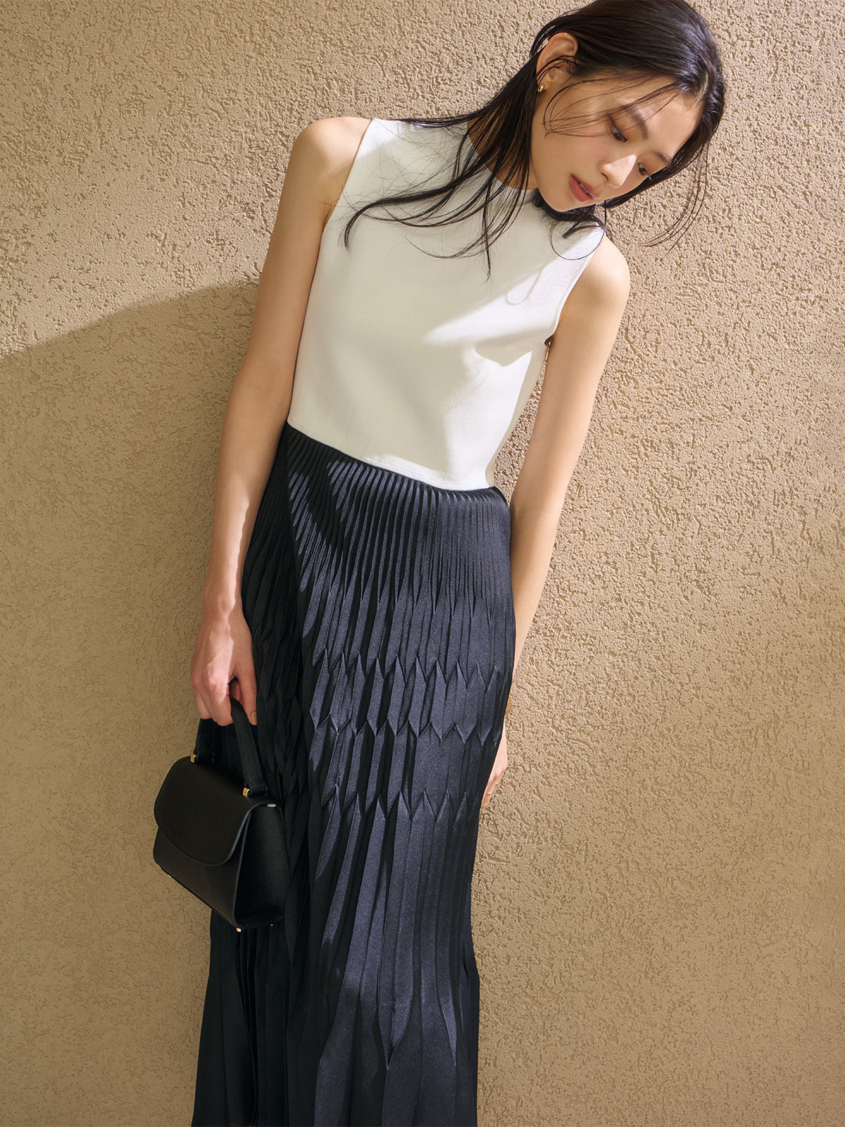 コンビプリーツニットドッキングワンピース