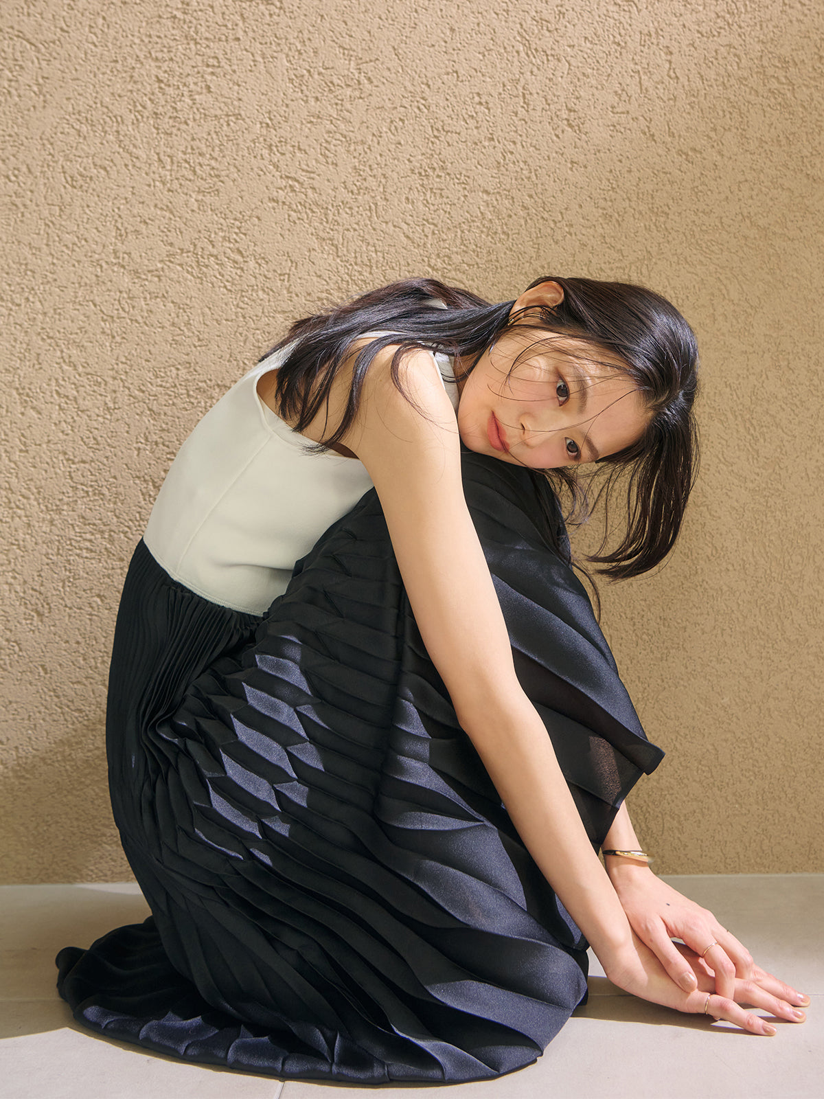 コンビプリーツニットドッキングワンピース