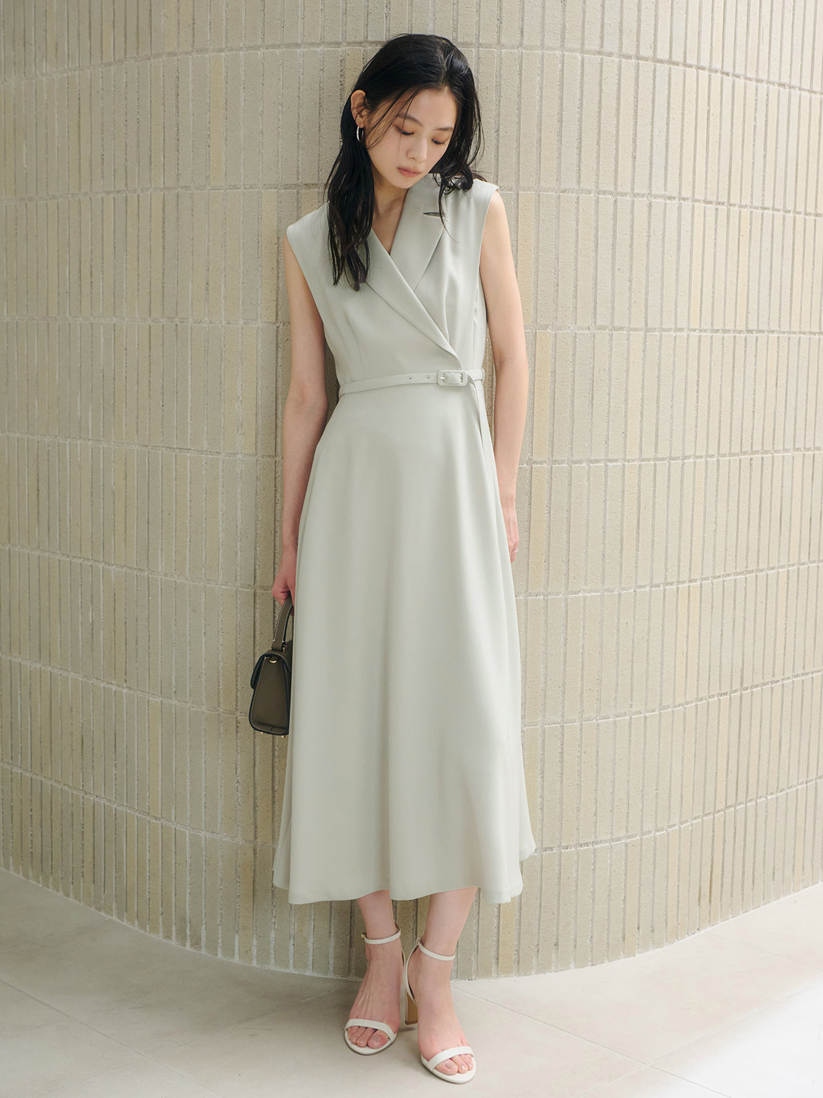 ダブルサテンテーラードフレアワンピース