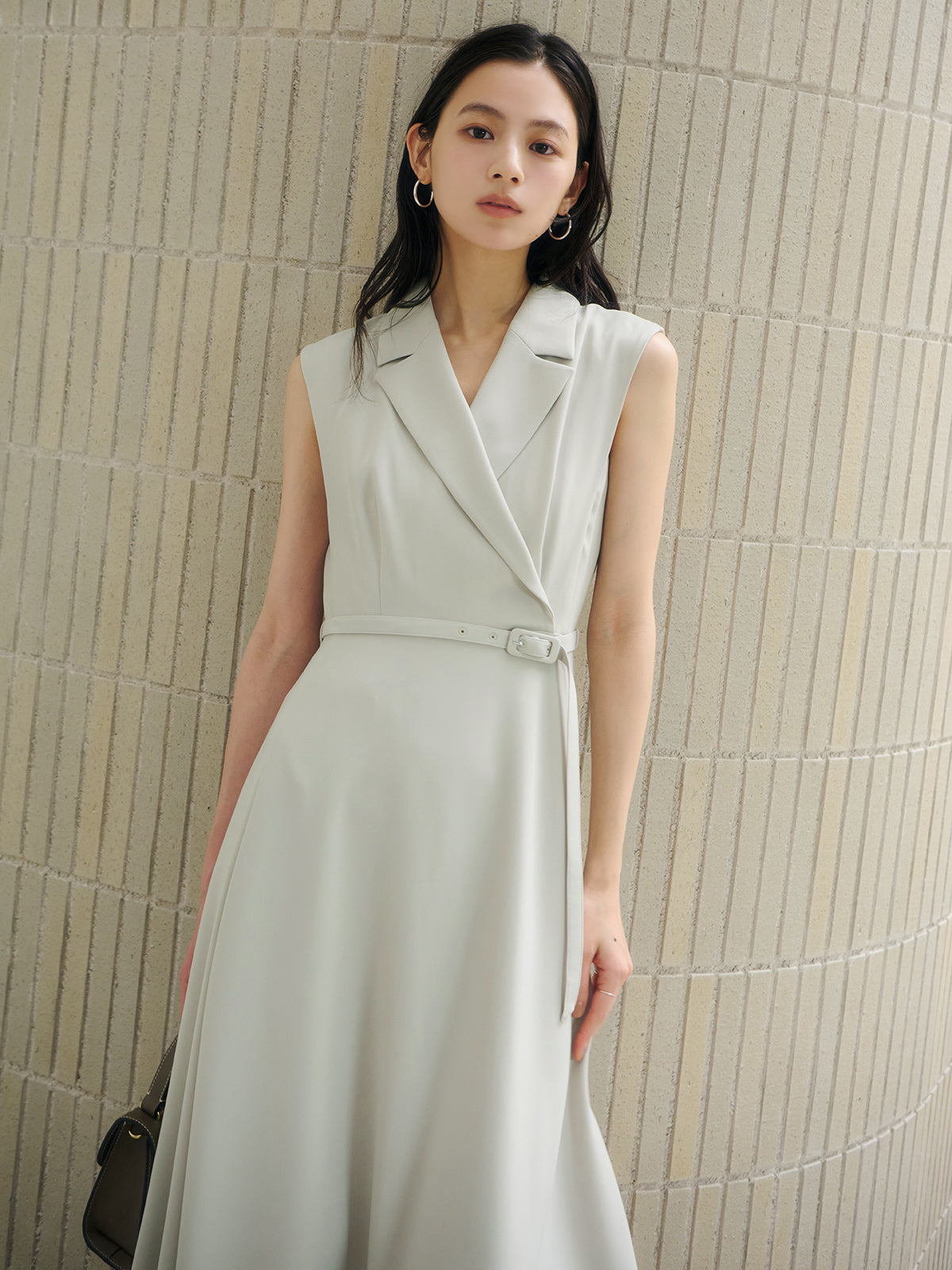 ダブルサテンテーラードフレアワンピース