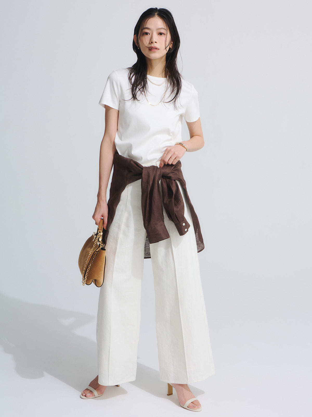 ハイウエストリネンワイドパンツ