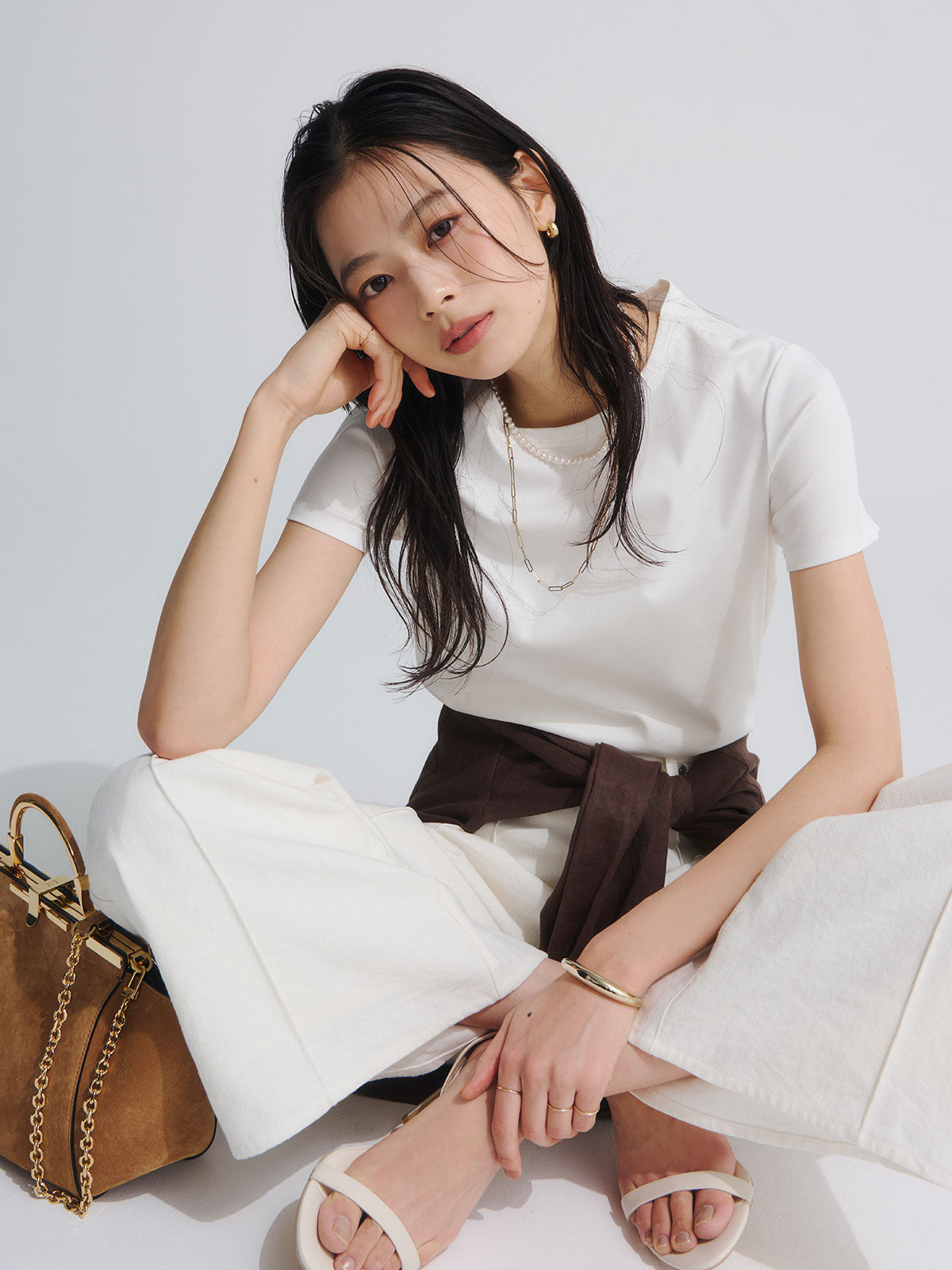 ハイウエストリネンワイドパンツ