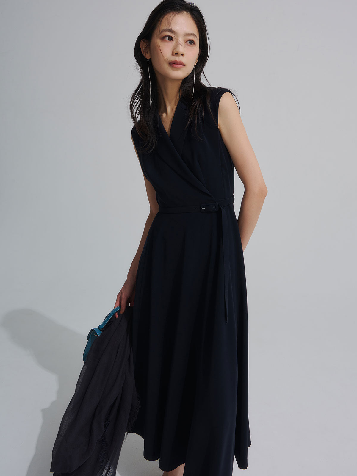 ダブルサテンテーラードフレアワンピース